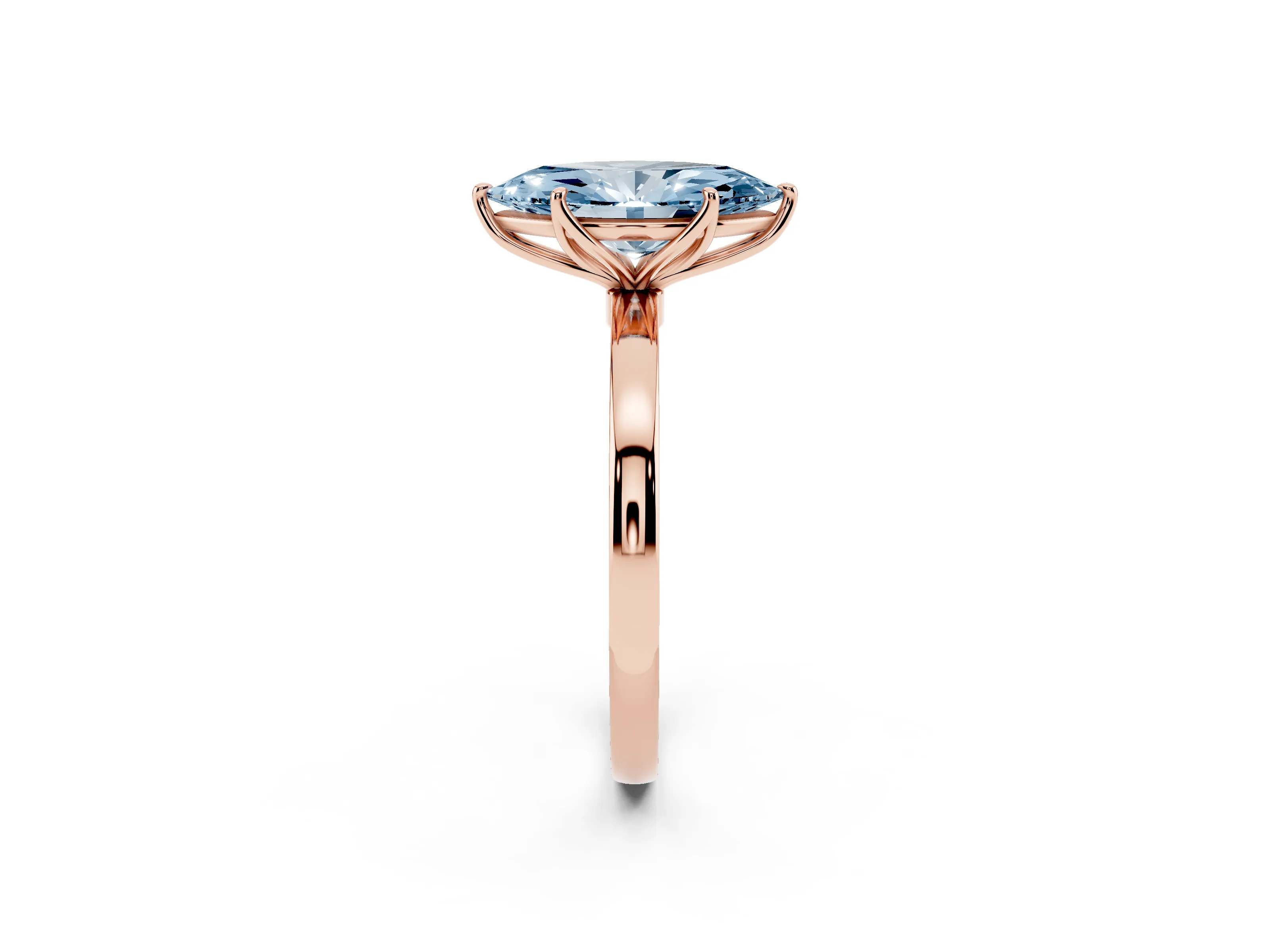 Fancy Blue Marquise Cut Diamond Solitaire Ring Set in Rose gold with Prong Setting and Thin Polished Band