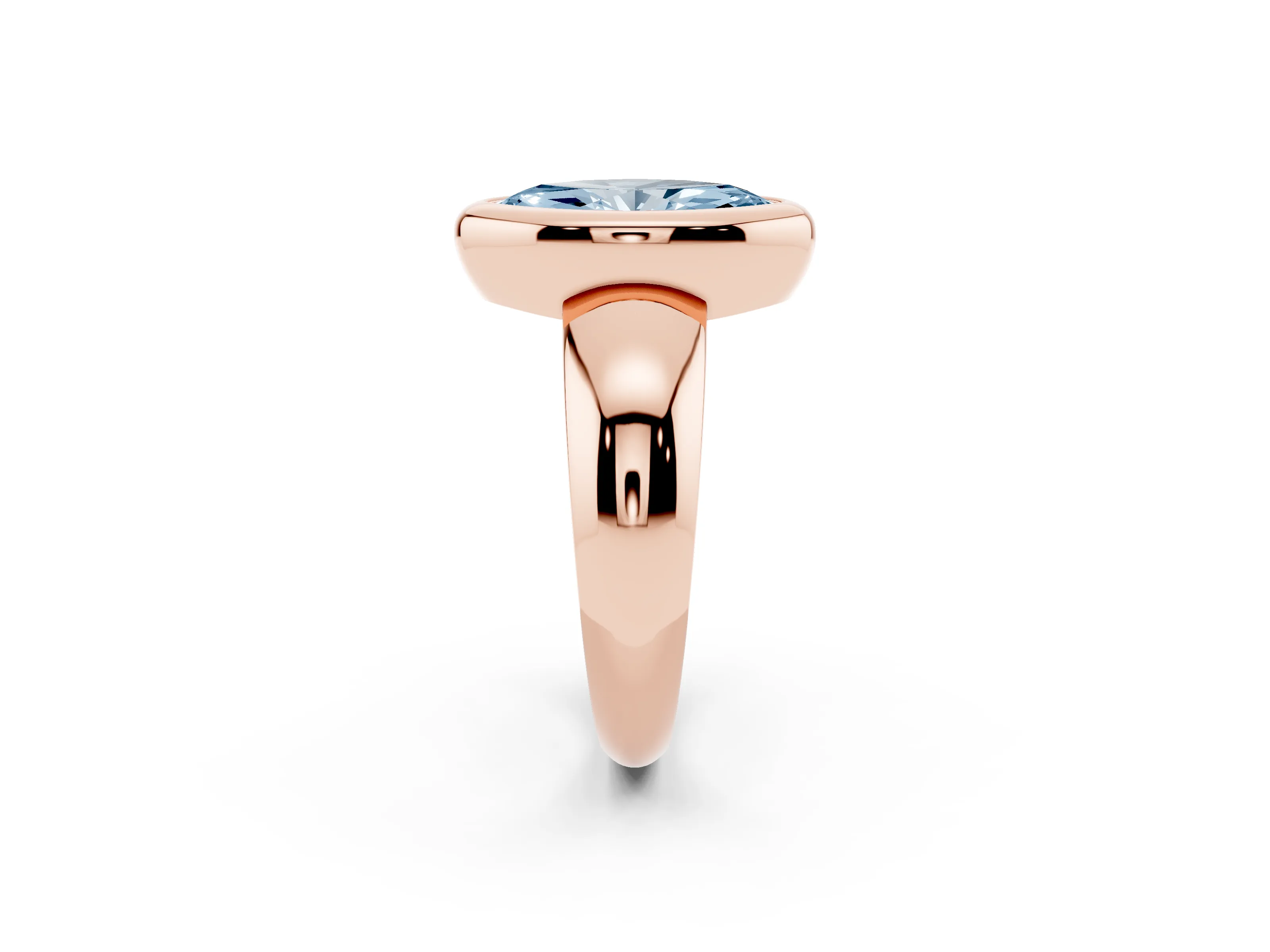 Fancy Blue Bezel Set Marquise Cut Diamond Solitaire Ring Set in Rose gold with Wide Band