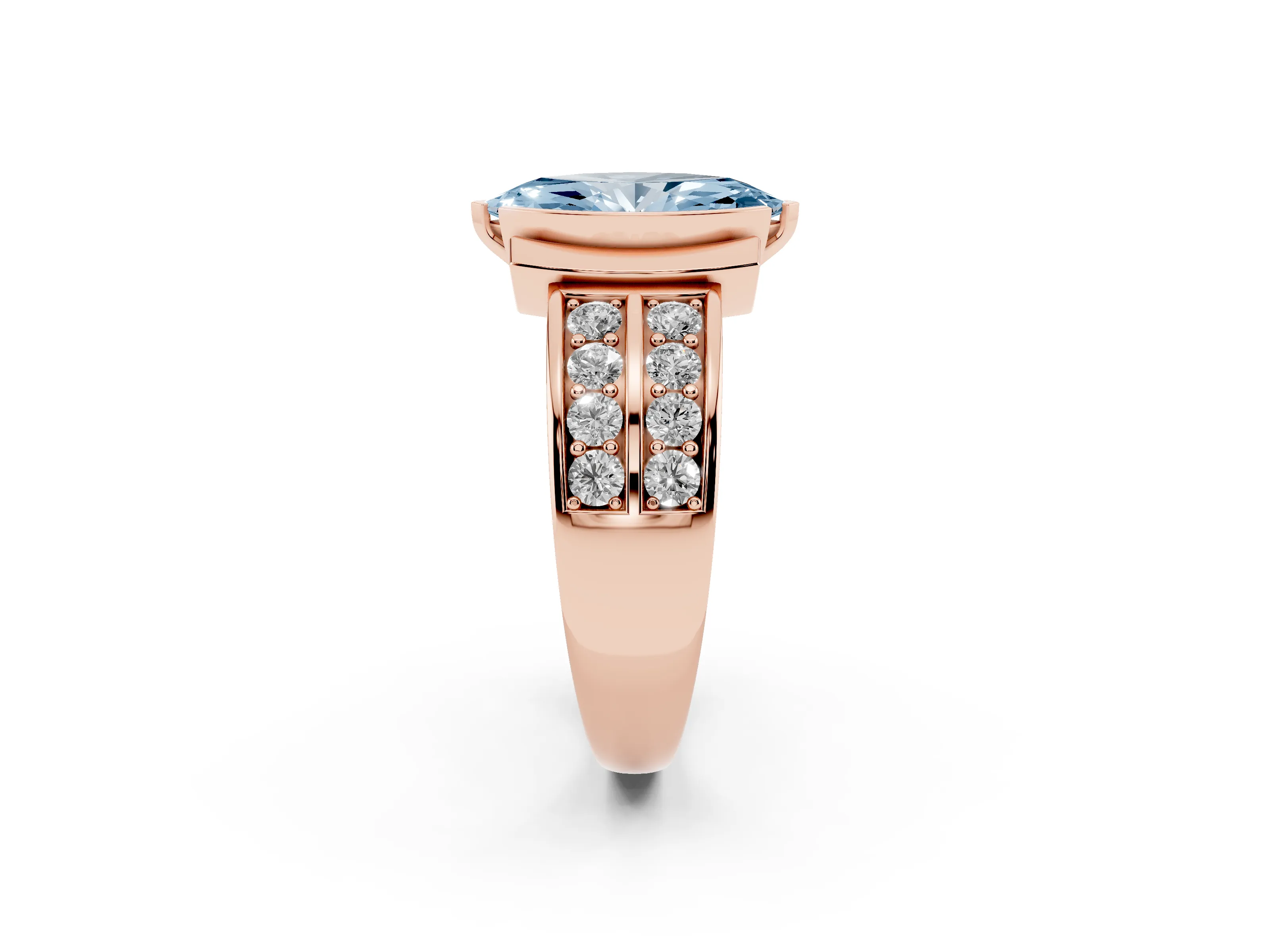 Fancy Blue Marquise Cut Diamond Wide Channel Set Band Ring Set in Rose gold with Bezel Setting