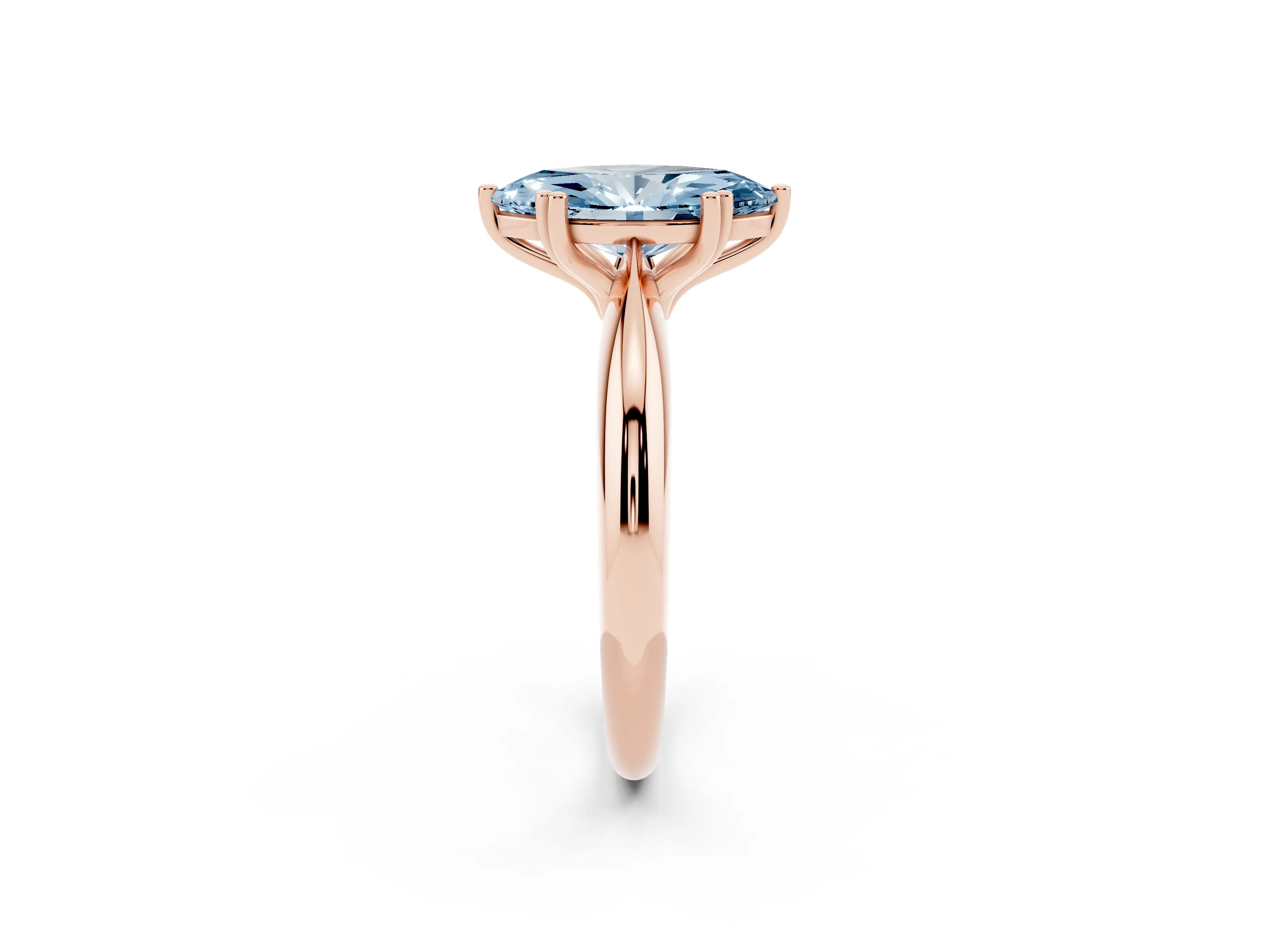 Fancy Blue Marquise Cut Diamond Solitaire Engagement Ring Set in Rose gold with Tapered Band and Prong Setting