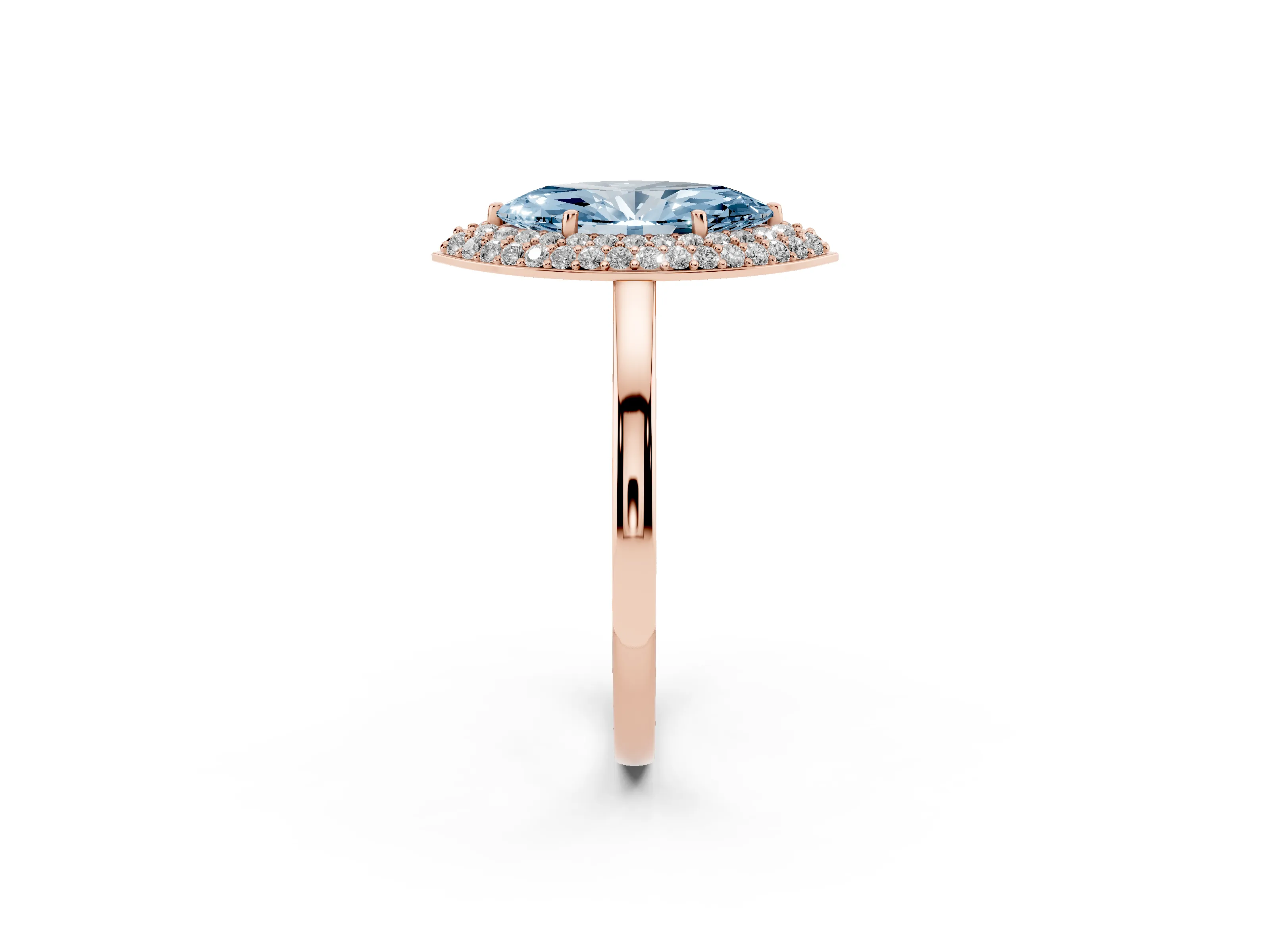 Fancy Blue Marquise Cut Diamond Halo Engagement Ring Set in Rose gold with Solitaire Band and Prong Setting