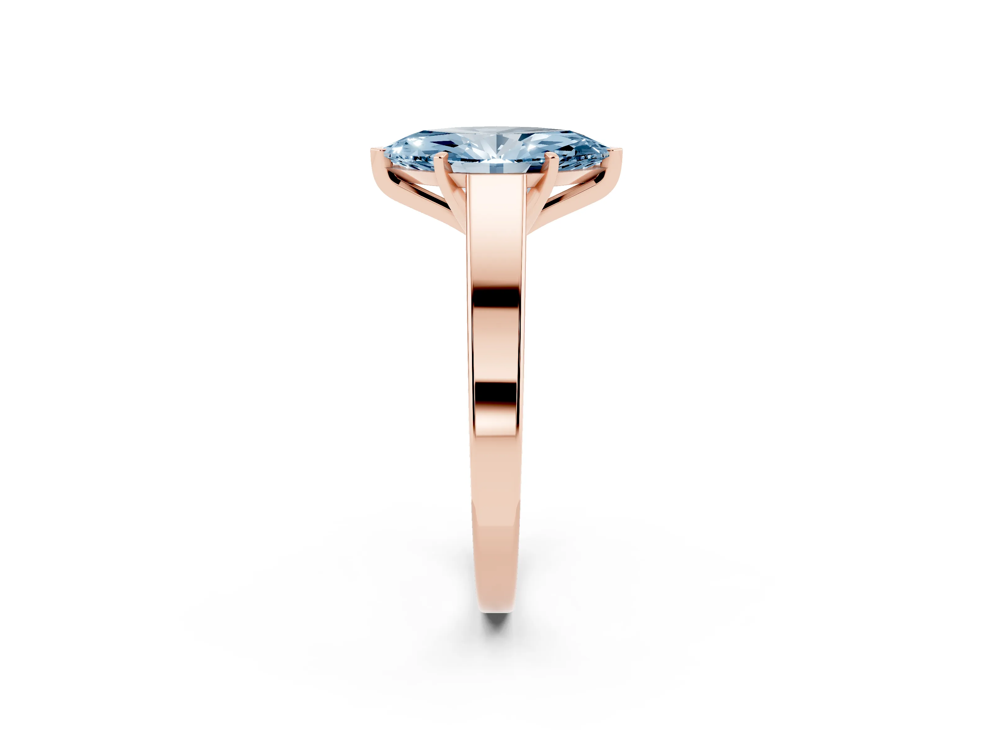 Fancy Blue Marquise Cut Diamond Solitaire Engagement Ring Set in Rose gold with Prong Setting and Tapered Band