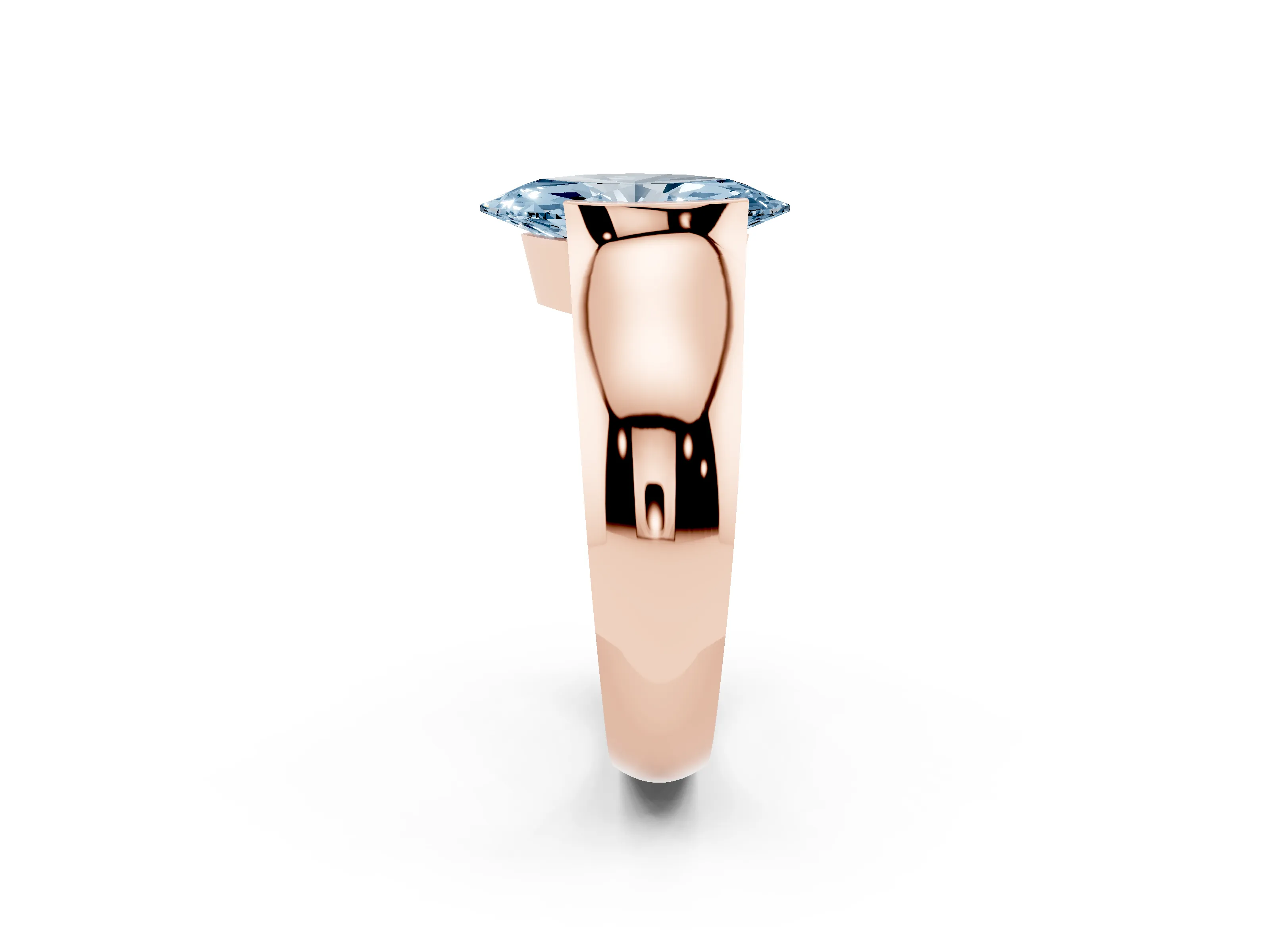 Fancy Blue Marquise Cut Diamond Bezel Solitaire Ring Set in Rose gold with Wide Band