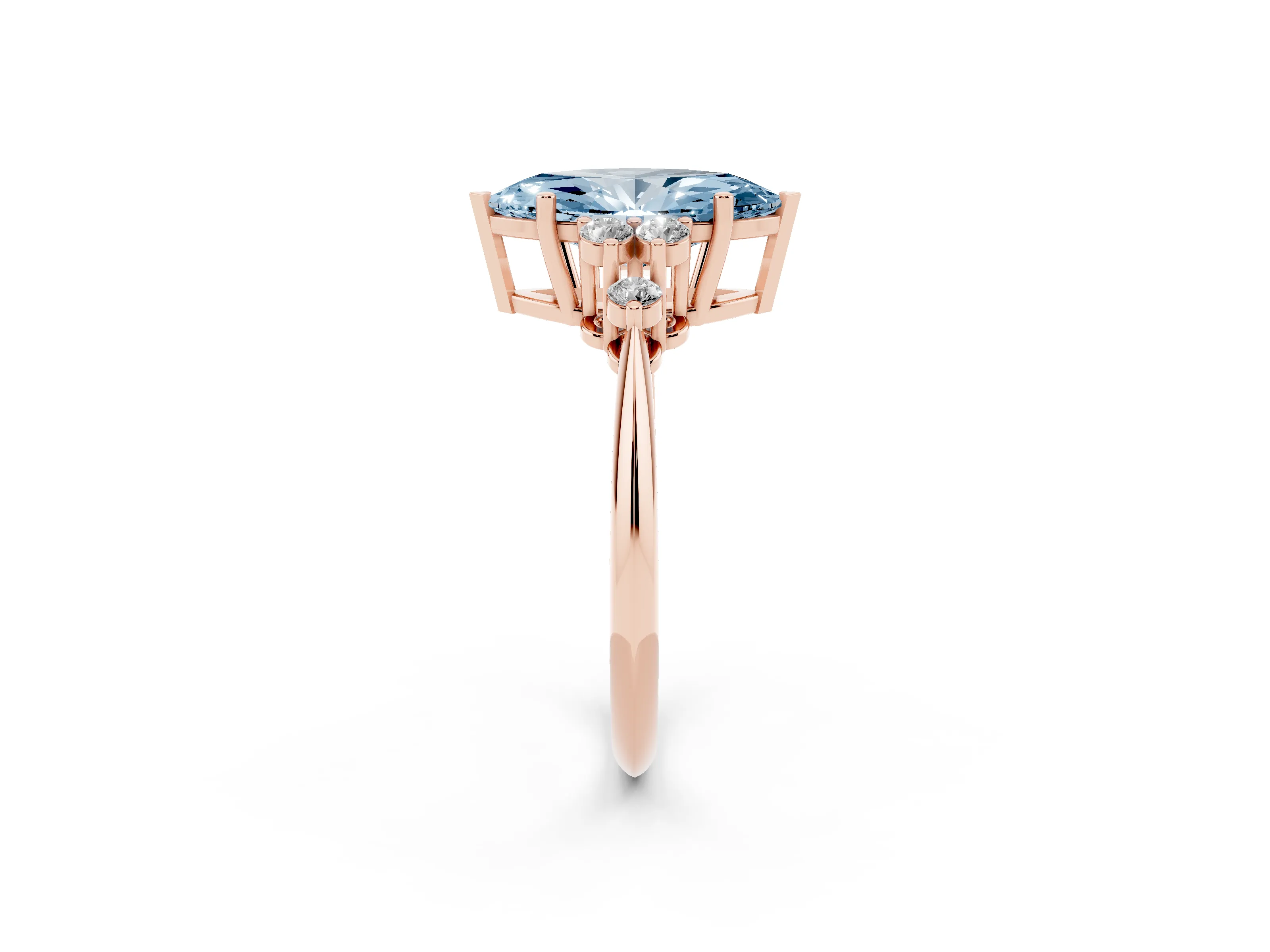 Fancy Blue Marquise Cut Diamond Cluster Ring Set in Rose gold with Plain Band and Prong Setting