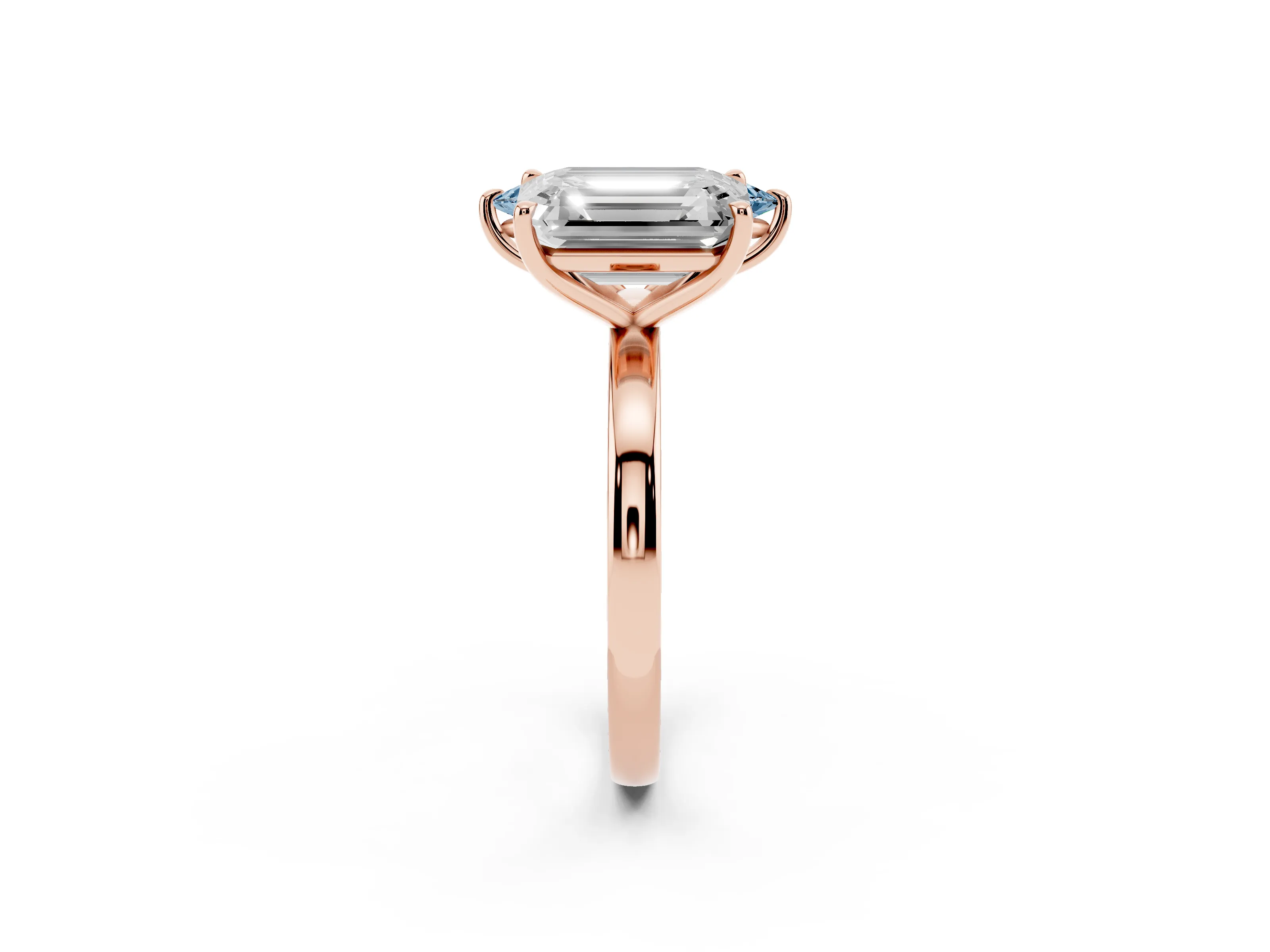 Fancy Blue Marquise Cut and Emerald Cut Toi Moi Ring Set in Rose gold with Prong Setting