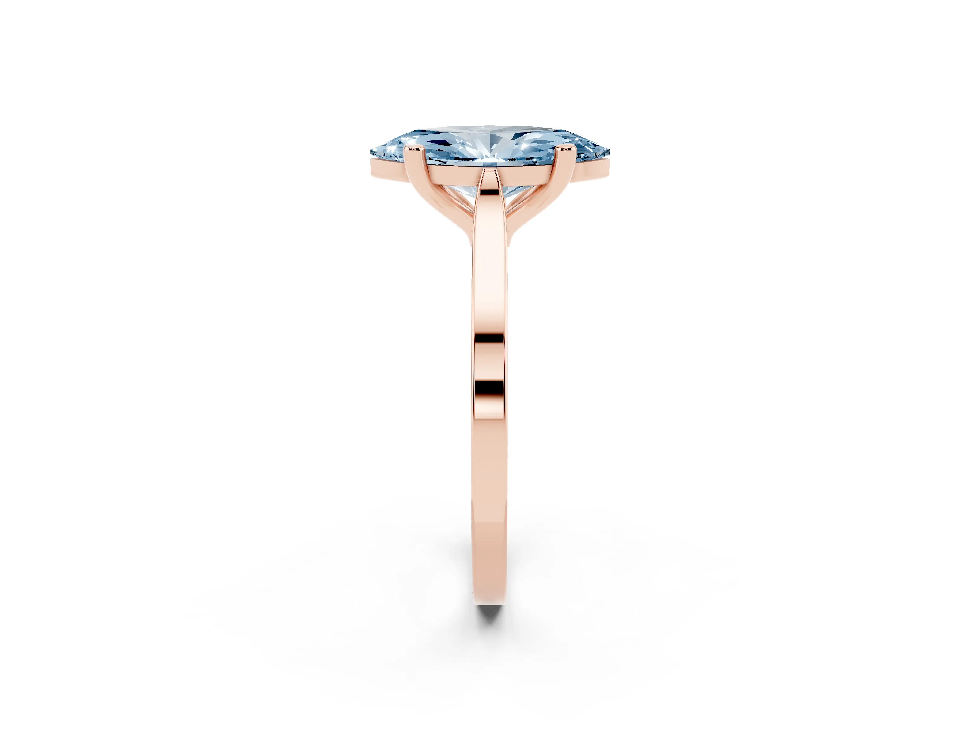 Fancy Blue Marquise Cut Diamond Solitaire Ring Set in Rose gold with Prong Setting and Tapered Band