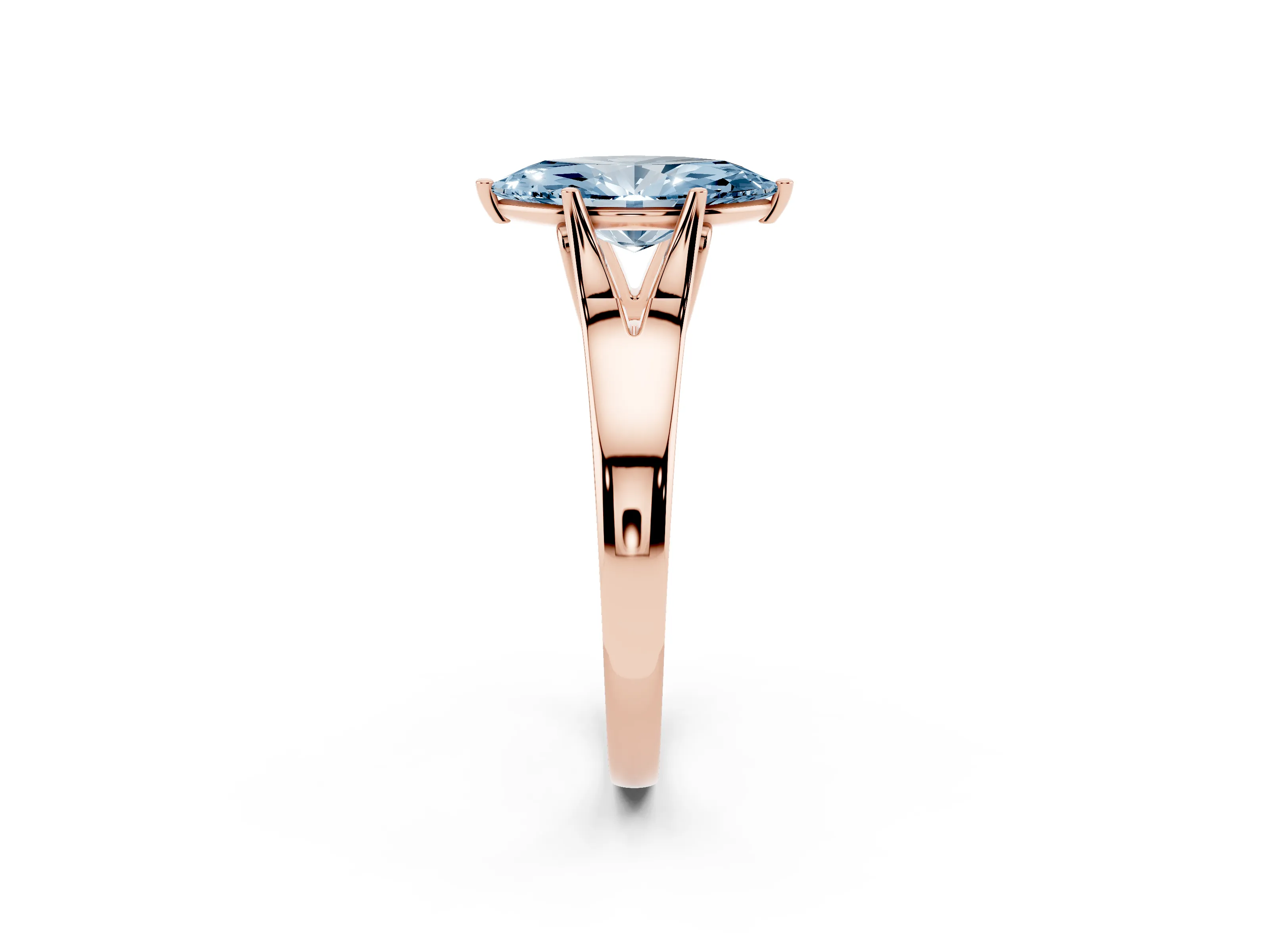 Fancy Blue Marquise Cut Diamond Solitaire Ring Set in Rose gold with Arched Cathedral Band and Prong Setting