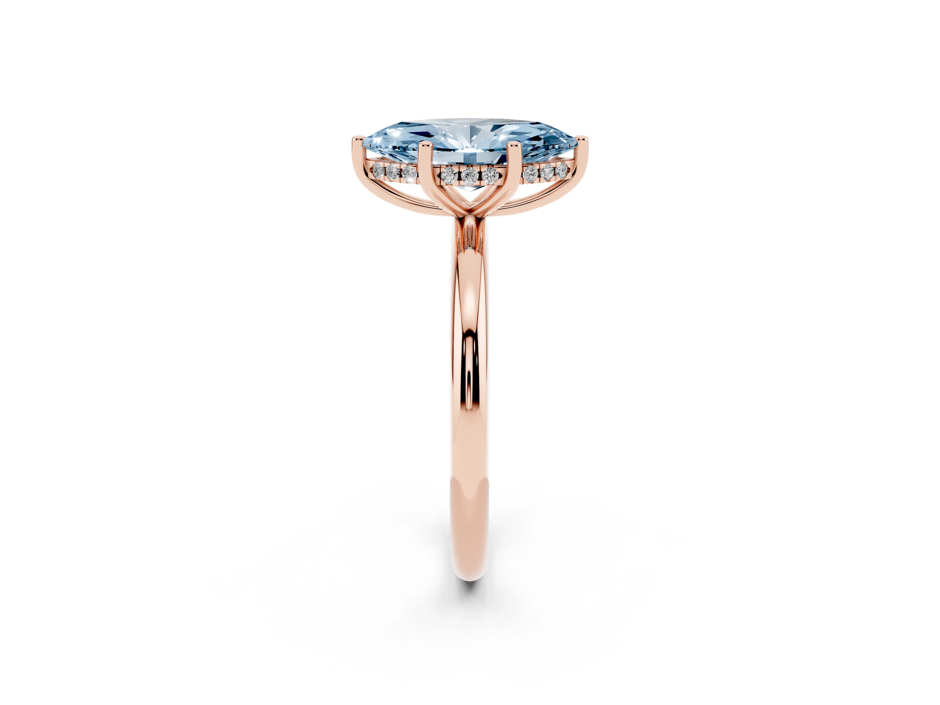 Fancy Blue Marquise Cut Diamond Solitaire Engagement Ring Set in Rose gold with Prong Setting and Polished Band