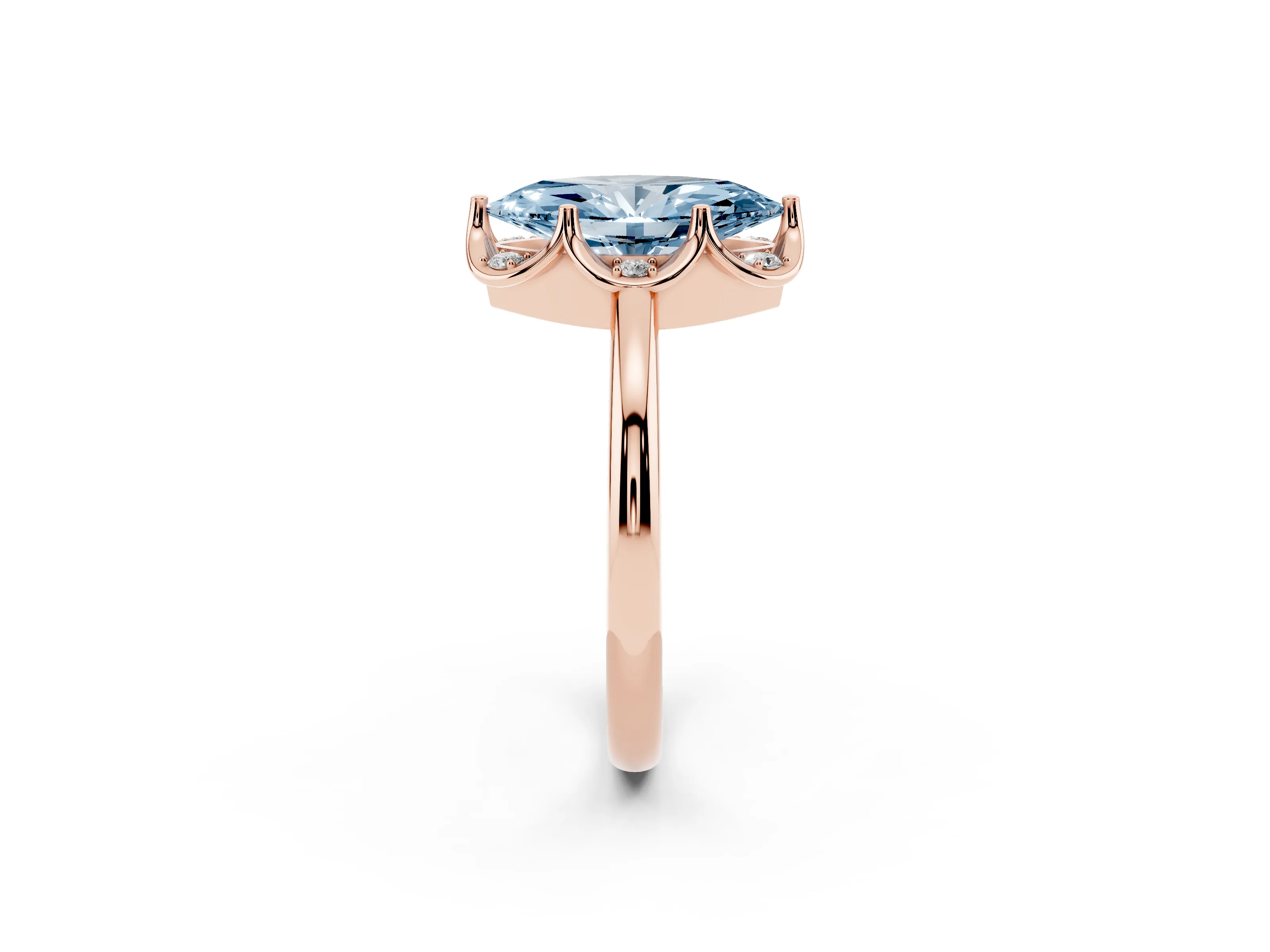 Fancy Blue Marquise Cut Diamond Round Cluster Halo Ring Set in Rose gold with Solitaire Band and Prong Setting