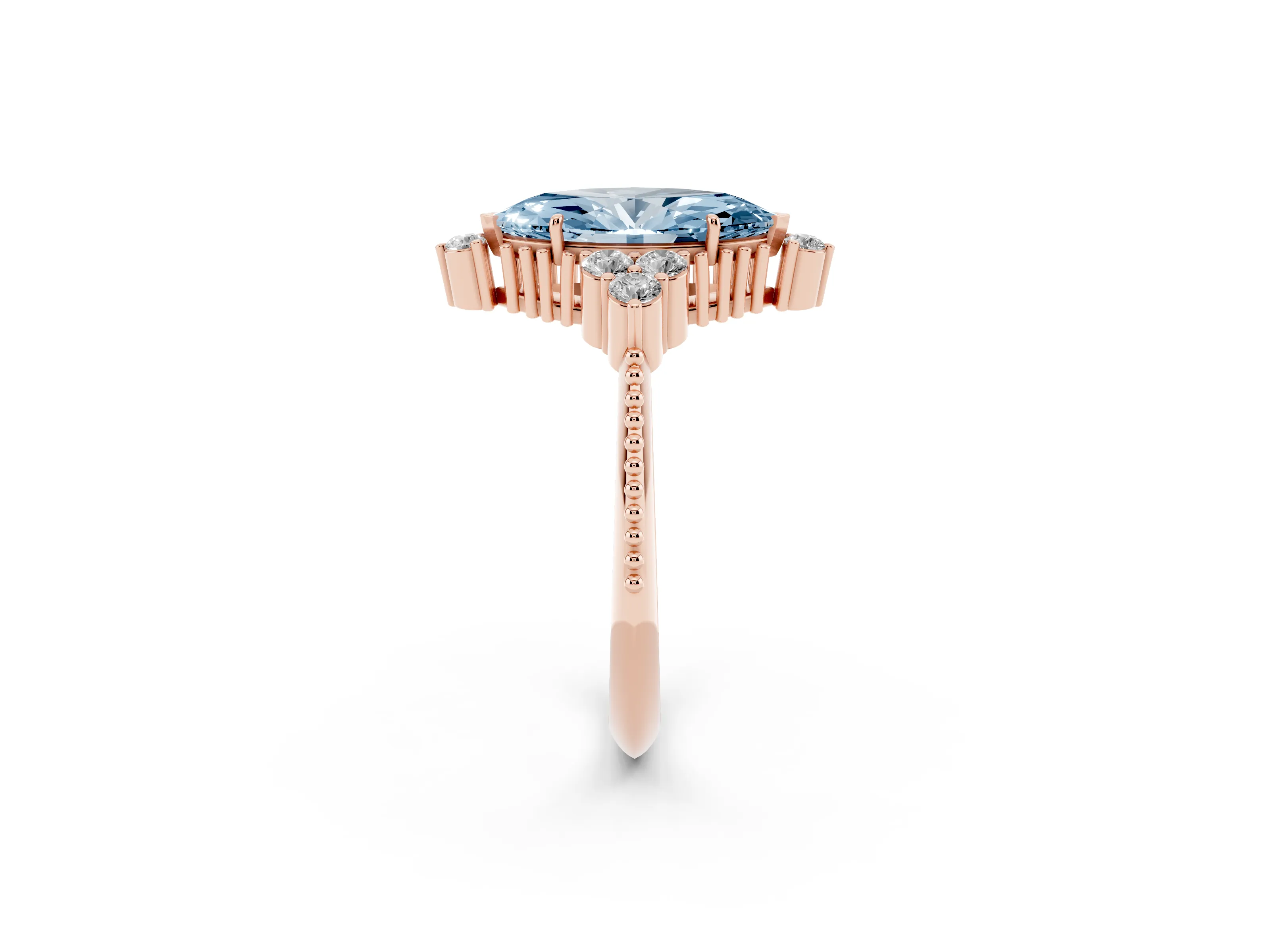 Fancy Blue Marquise Cut Diamond Cluster Ring Set in Rose gold with Beaded Band
