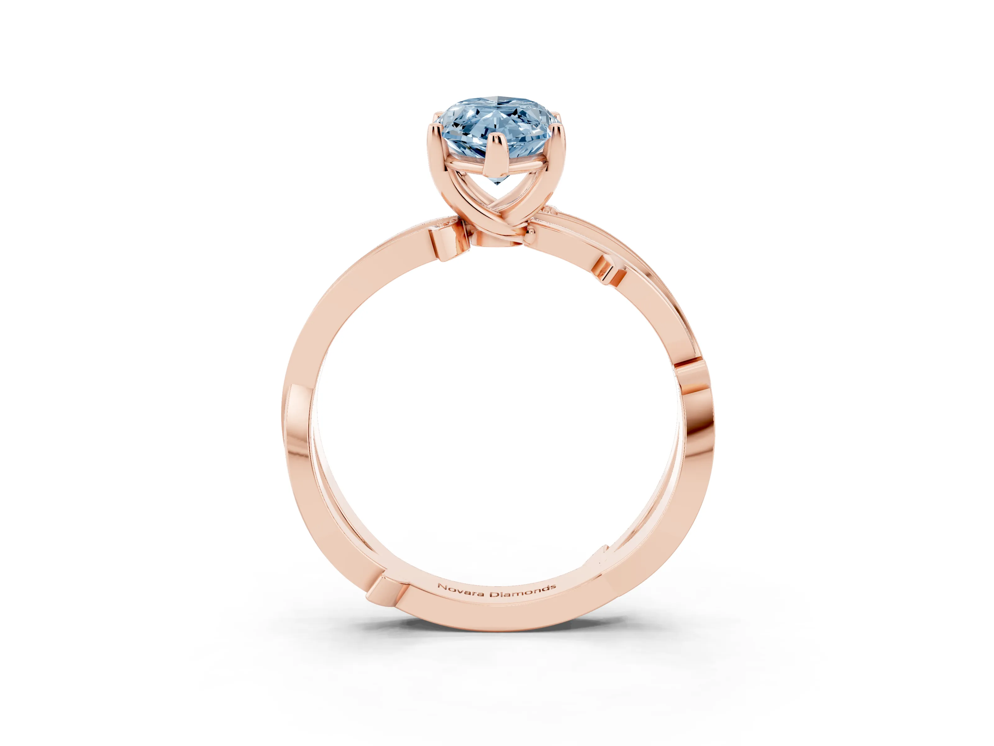 Fancy Blue Marquise Cut Diamond Pavé Twist Band Solitaire Ring Set in Rose gold with Prong Setting