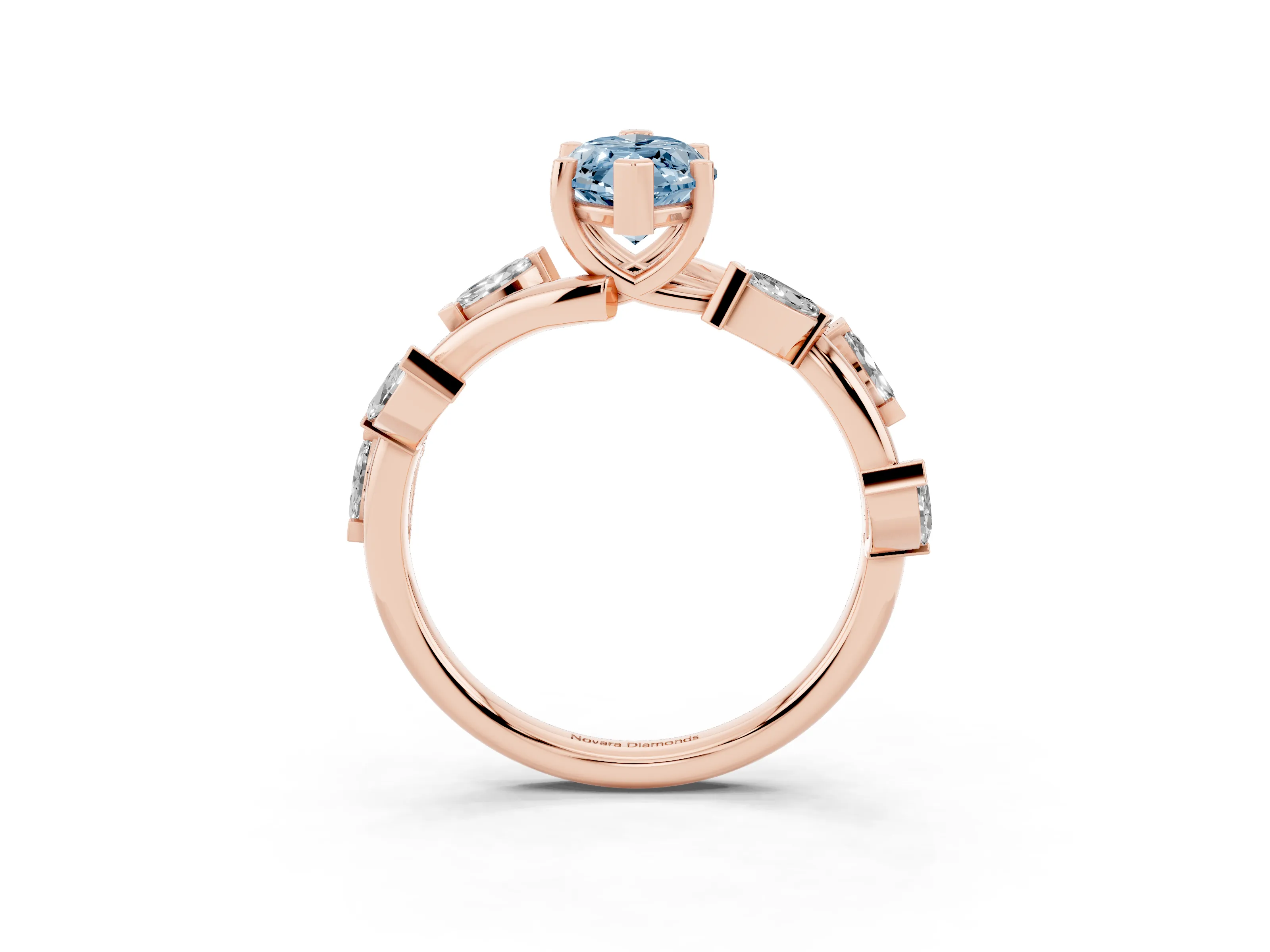 Fancy Blue Marquise Cut Diamond Solitaire Ring Set in Rose gold with Twisted Marquise Accent Band