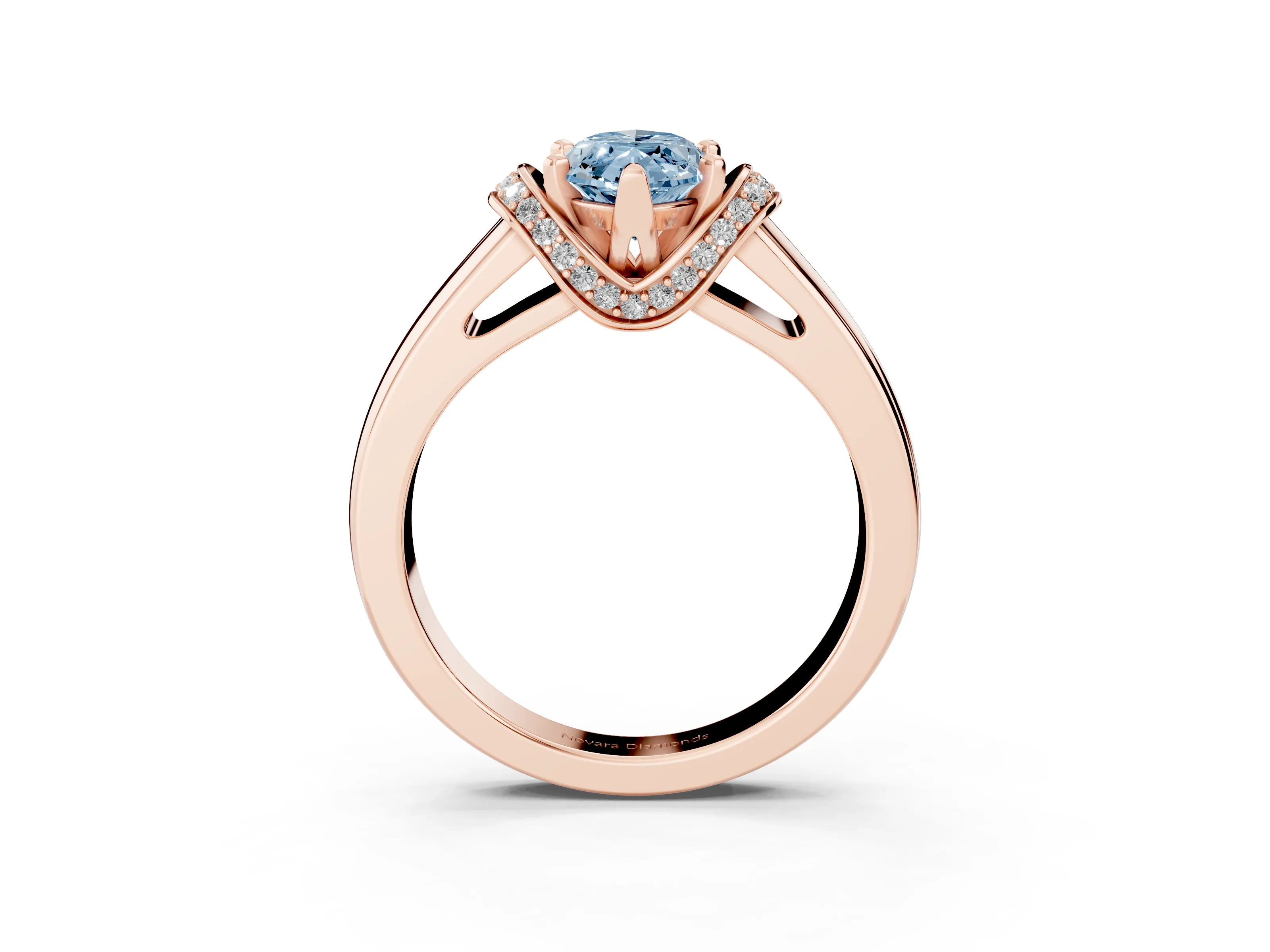 Fancy Blue Marquise Cut Diamond Pavé Band Solitaire Ring Set in Rose gold with Prong Setting
