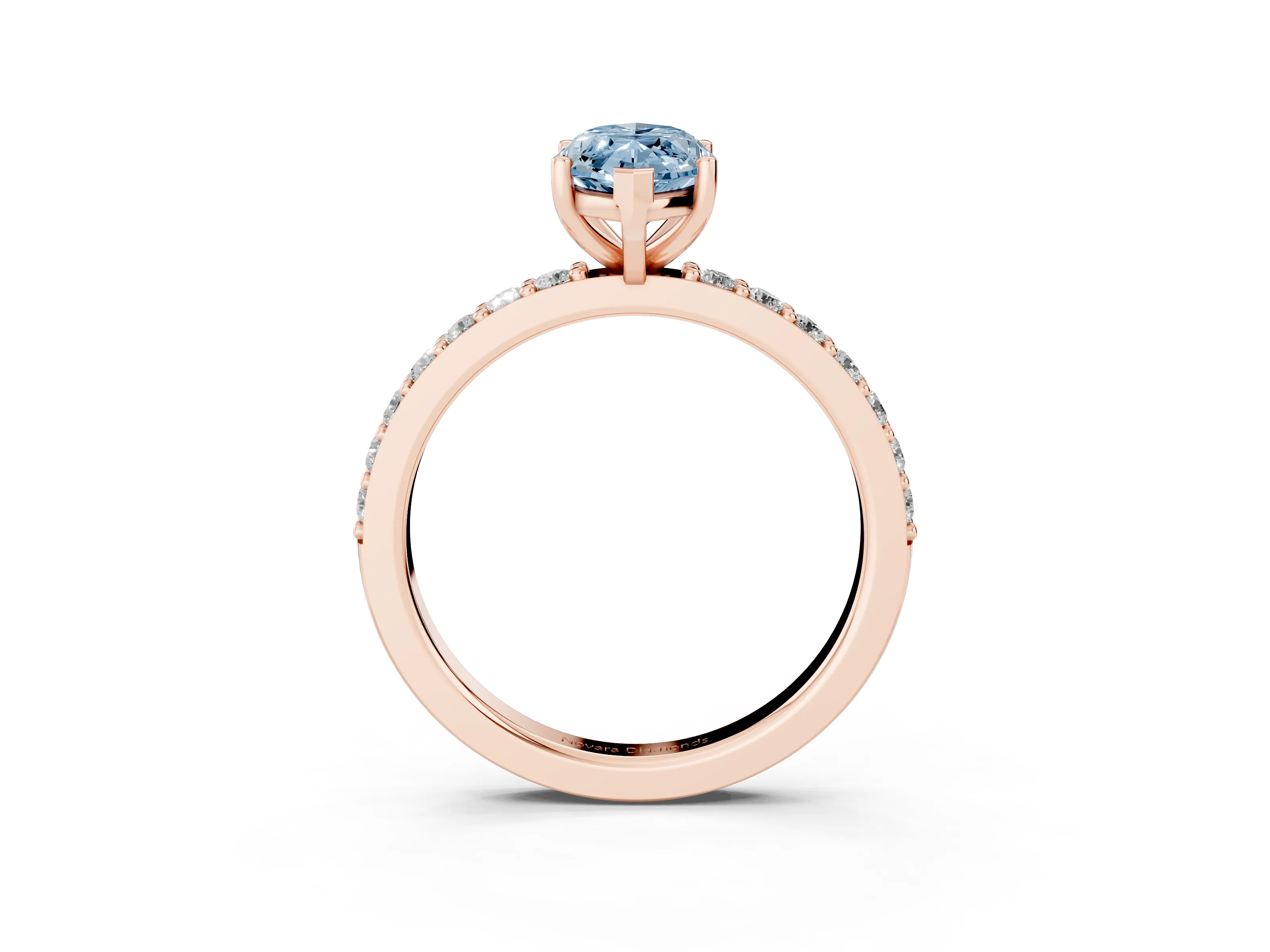 Fancy Blue Marquise Cut Diamond Solitaire Set in Rose gold with Round Pavé Band and Prong Setting
