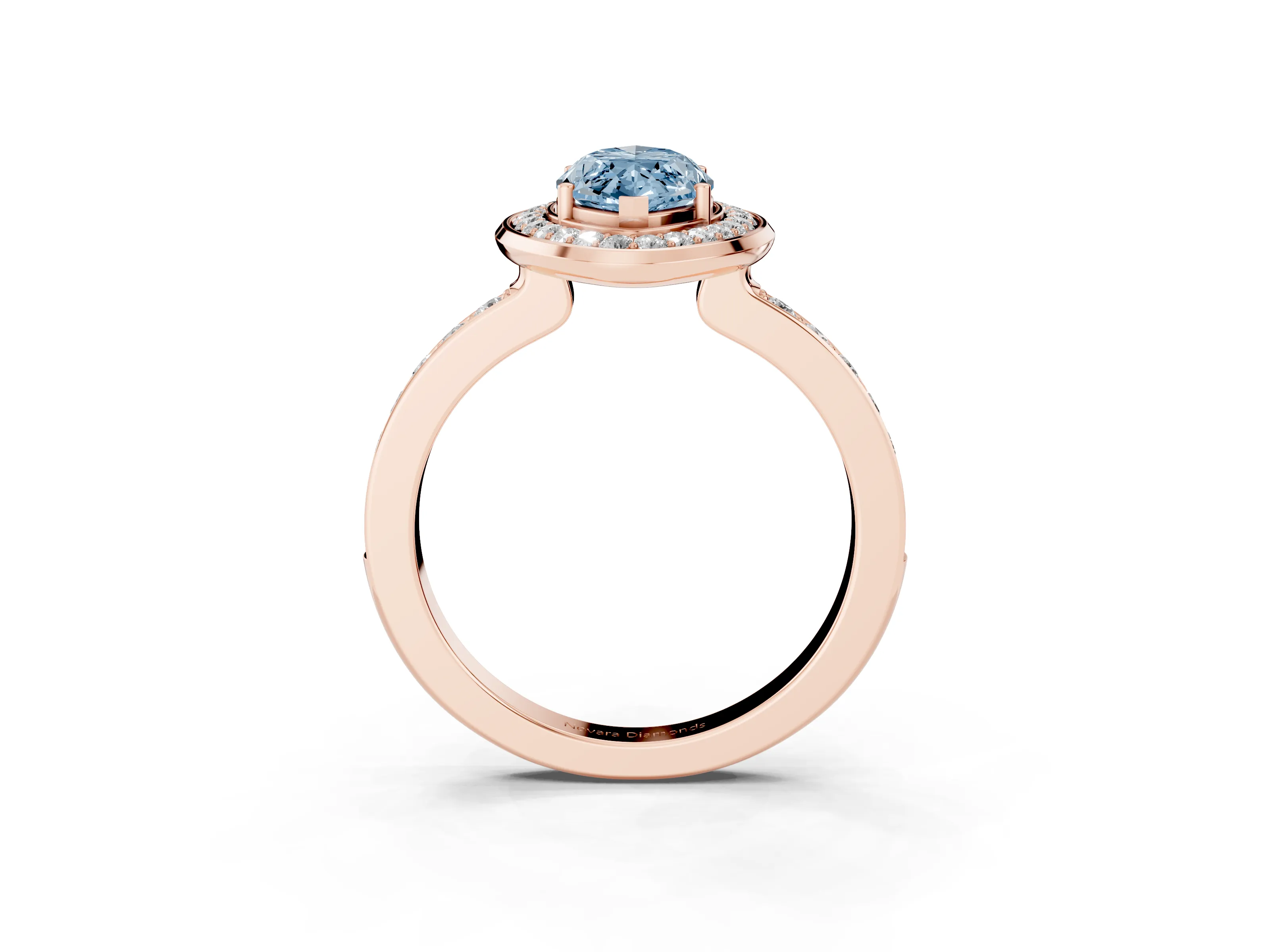 Fancy Blue Marquise Cut Diamond Halo Ring Set in Rose gold with Bezel Frame and Pavé Band