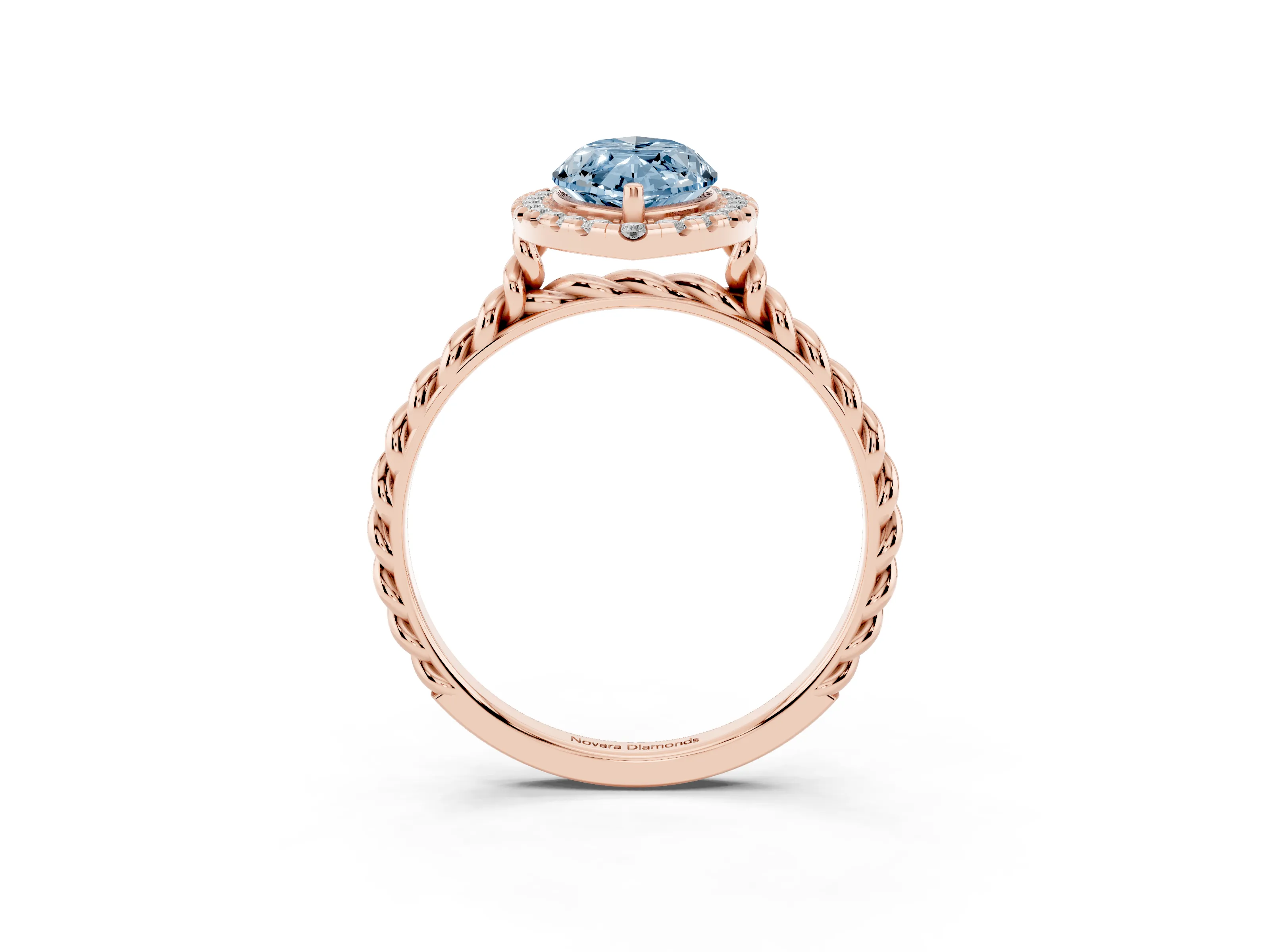Fancy Blue Marquise Cut Diamond Halo Ring Set in Rose gold with Plain Twisted Band