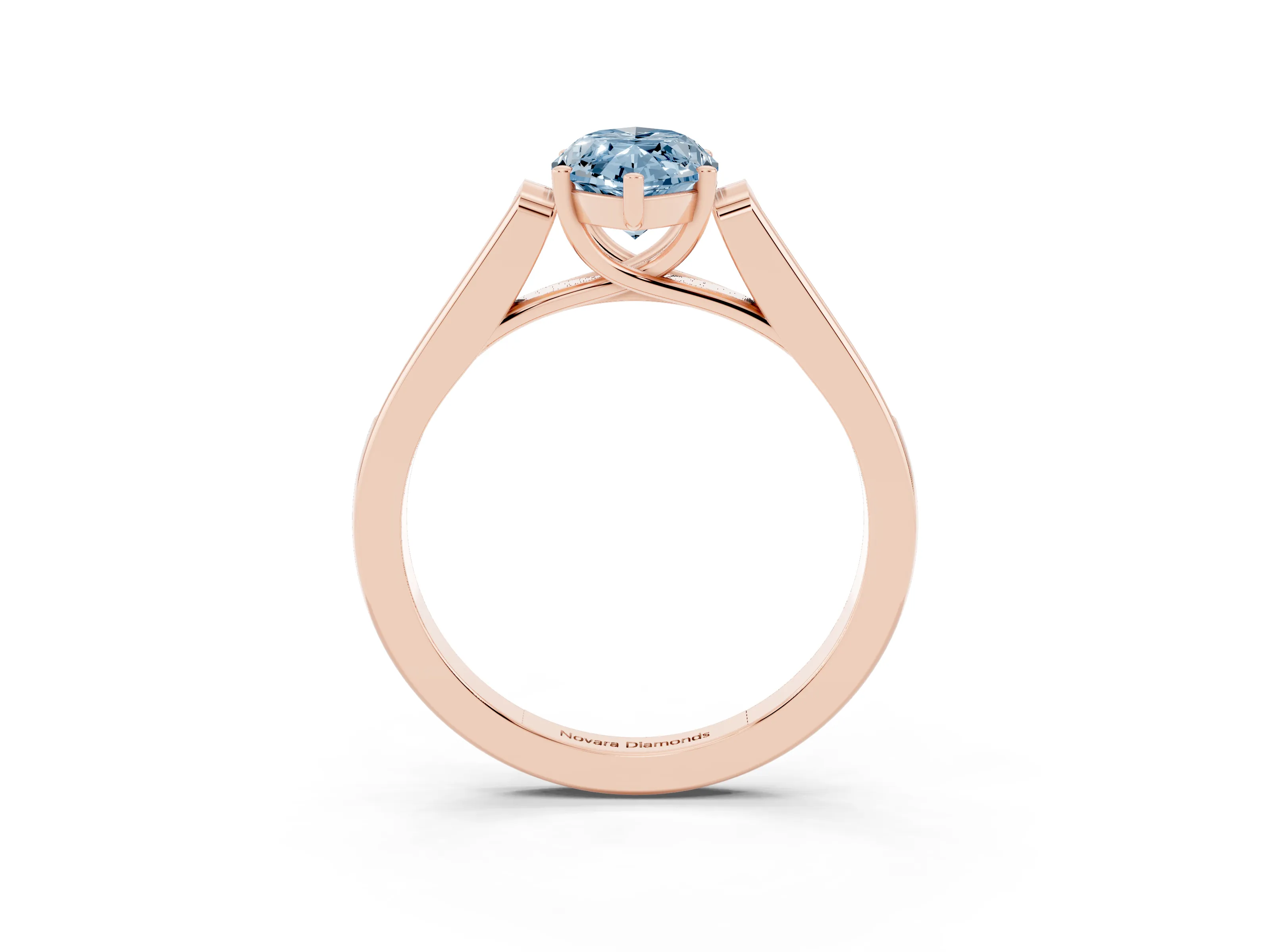 Fancy Blue Marquise Cut Diamond Solitaire Cathedral Engagement Ring Set in Rose gold with Channel-Set Band and Prong Setting