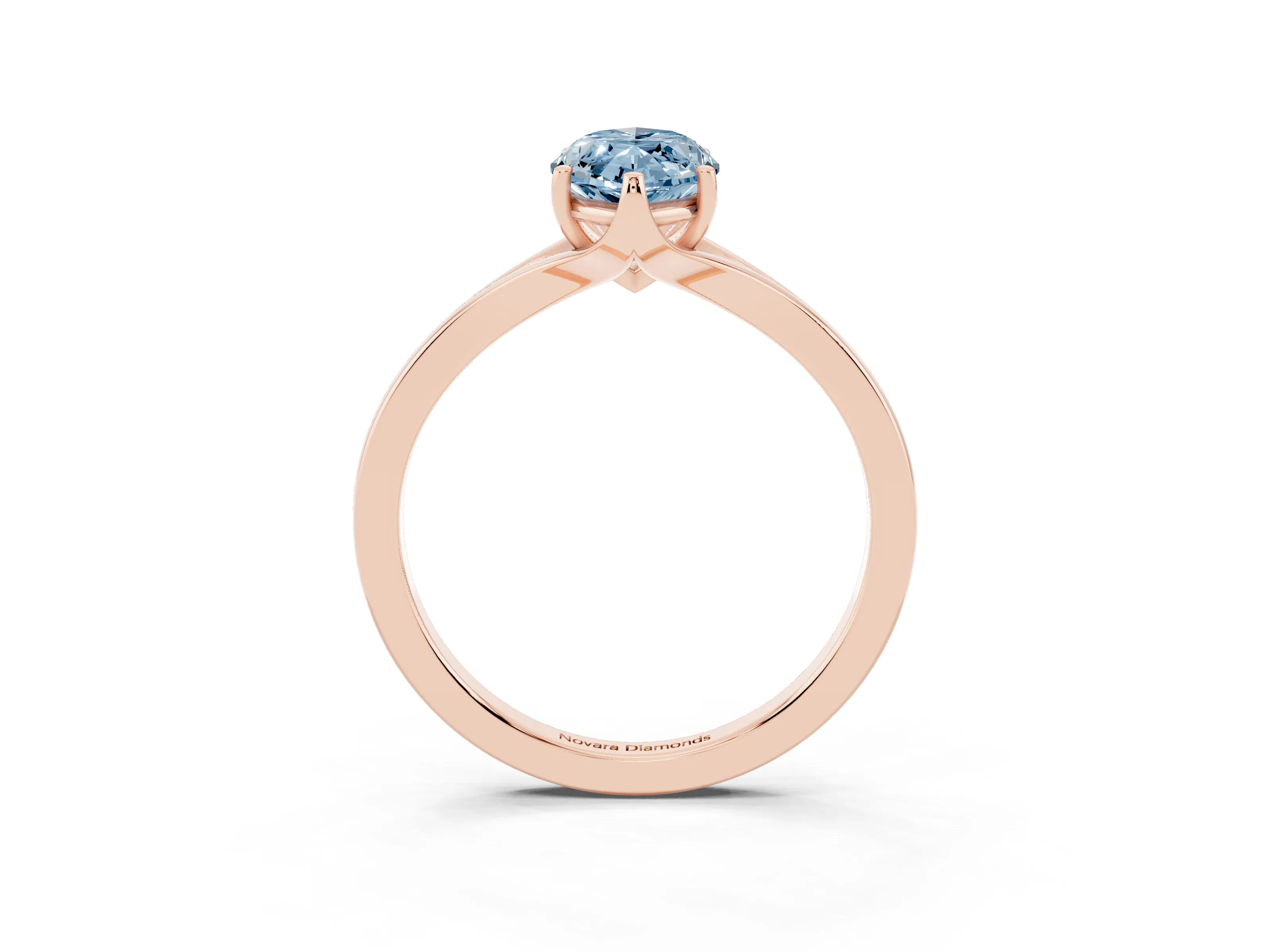 Fancy Blue Marquise Cut Diamond Solitaire Ring Set in Rose gold with Polished Tapered Band and Prong Setting