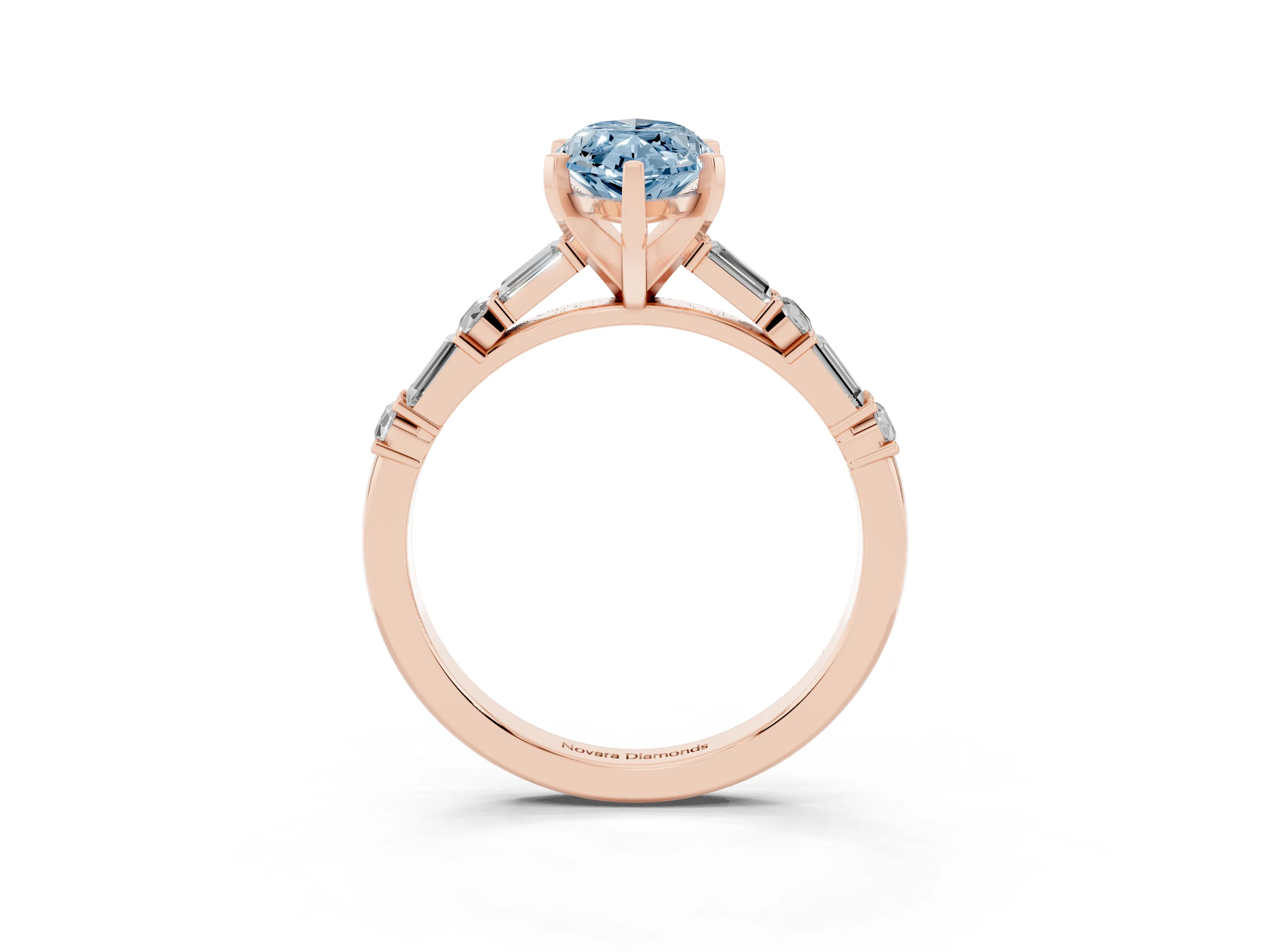 Fancy Blue Marquise Cut Diamond Solitaire Set in Rose gold with Side Baguettes and Channel Set Band