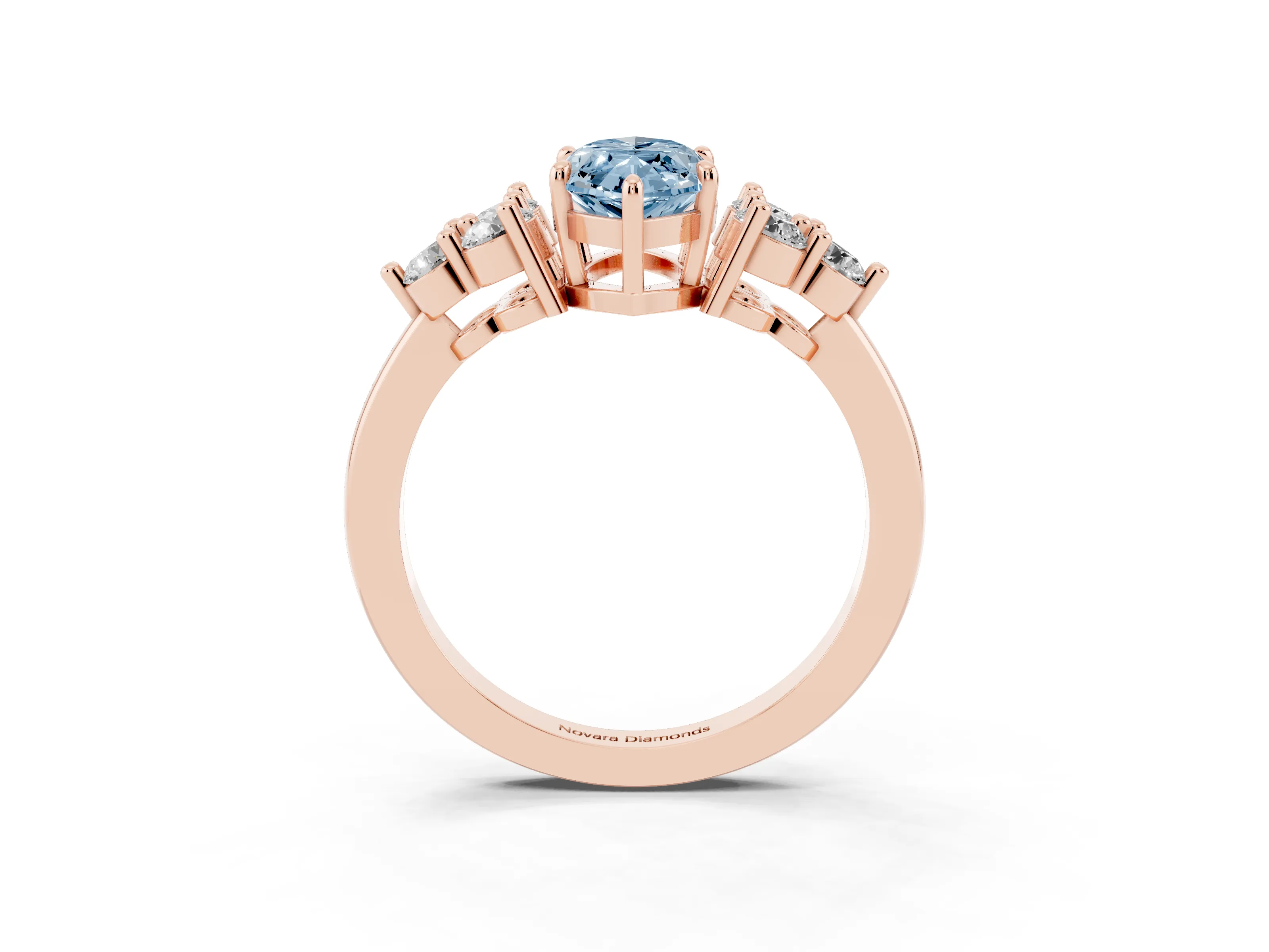 Fancy Blue Marquise Cut Diamond Solitaire Ring Set in Rose gold with Cluster Accents on Each Side