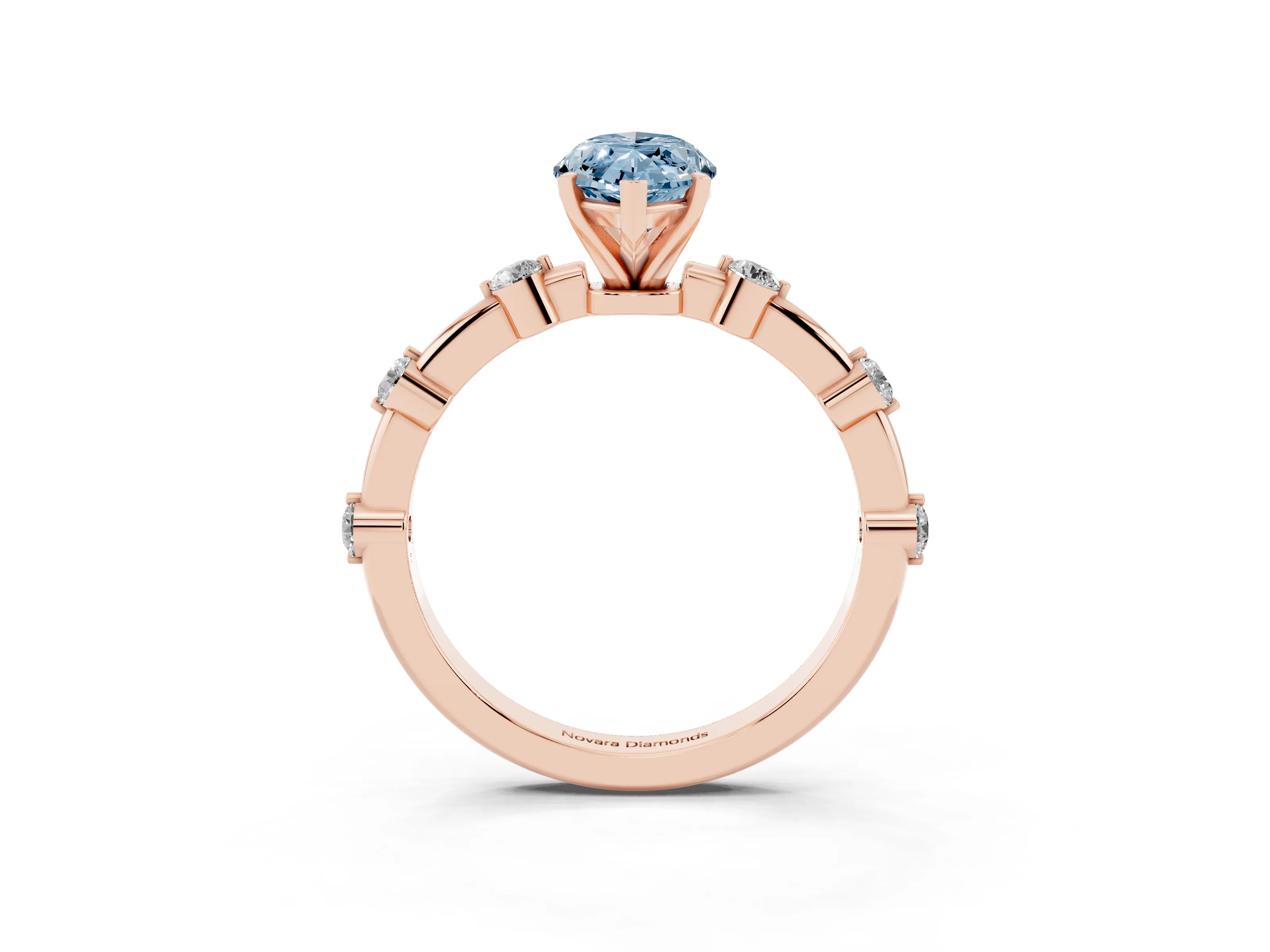 Fancy Blue Marquise Cut Diamond Solitaire Ring Set in Rose gold with Bezel Set Side Stones and Prong Setting