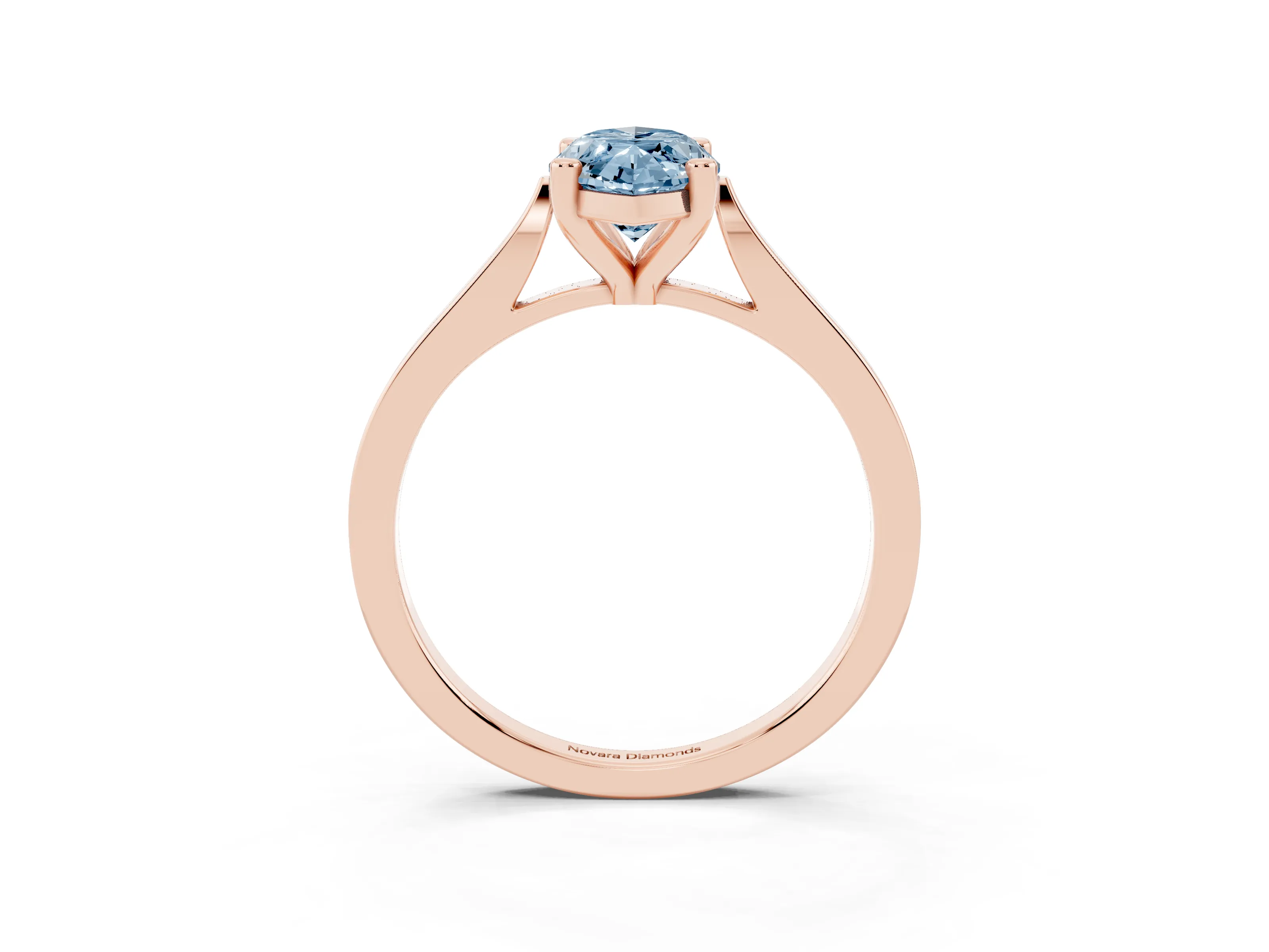 Fancy Blue Marquise Cut Diamond Solitaire Ring Set in Rose gold with Prong Setting and Tapered Band
