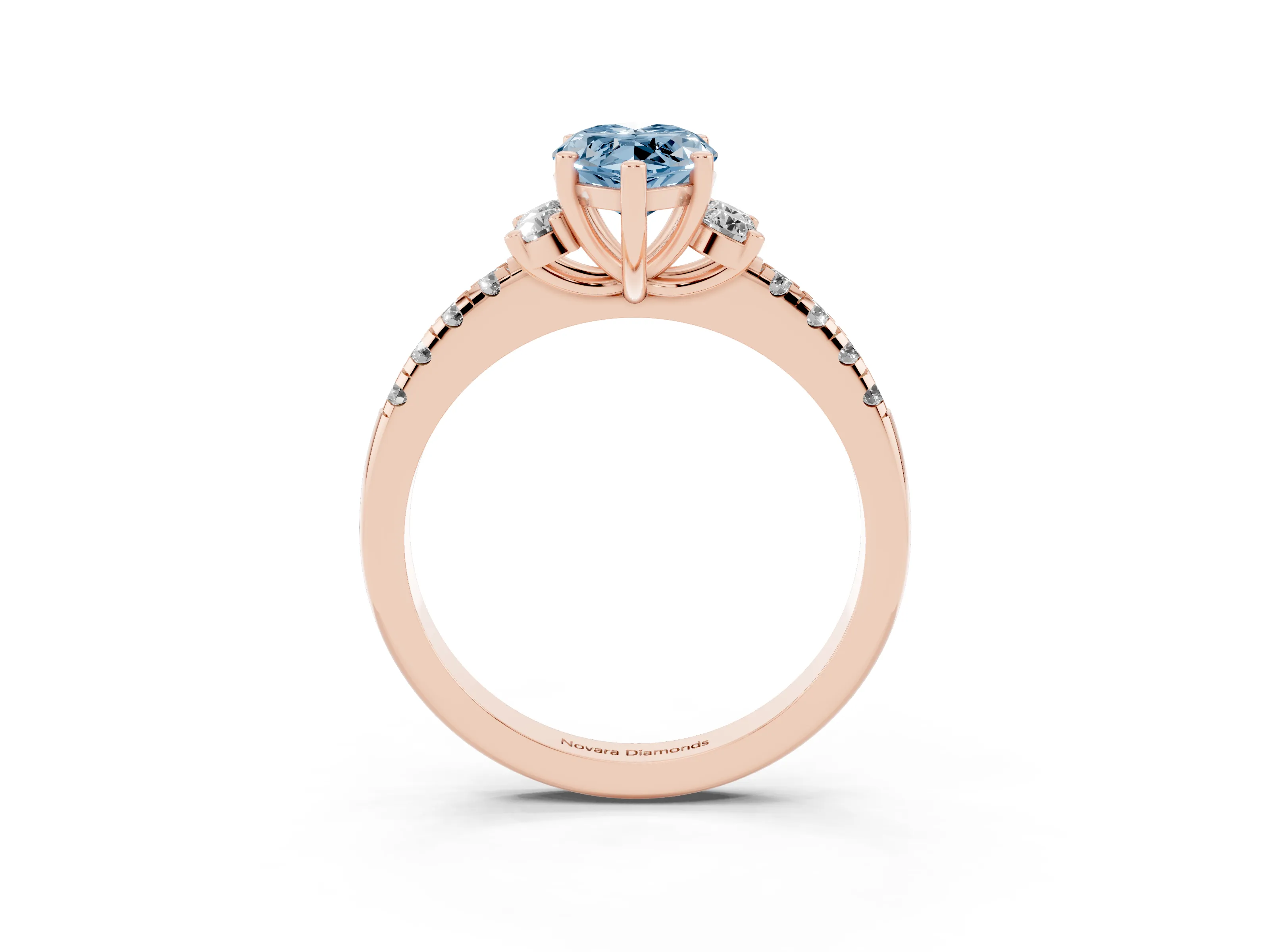 Fancy Blue Marquise Cut Diamond Three-Stone Pavé Ring Set in Rose gold with Prong Setting