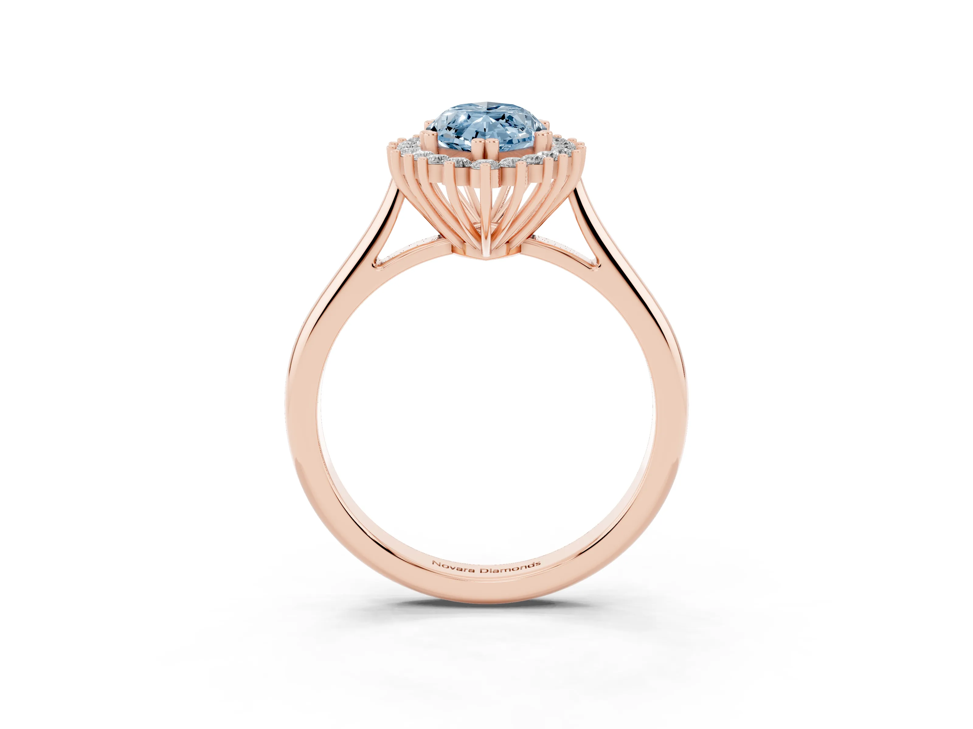 Fancy Blue Marquise Cut Diamond Halo Ring Set in Rose gold with Plain Solitaire Band and Prong Setting