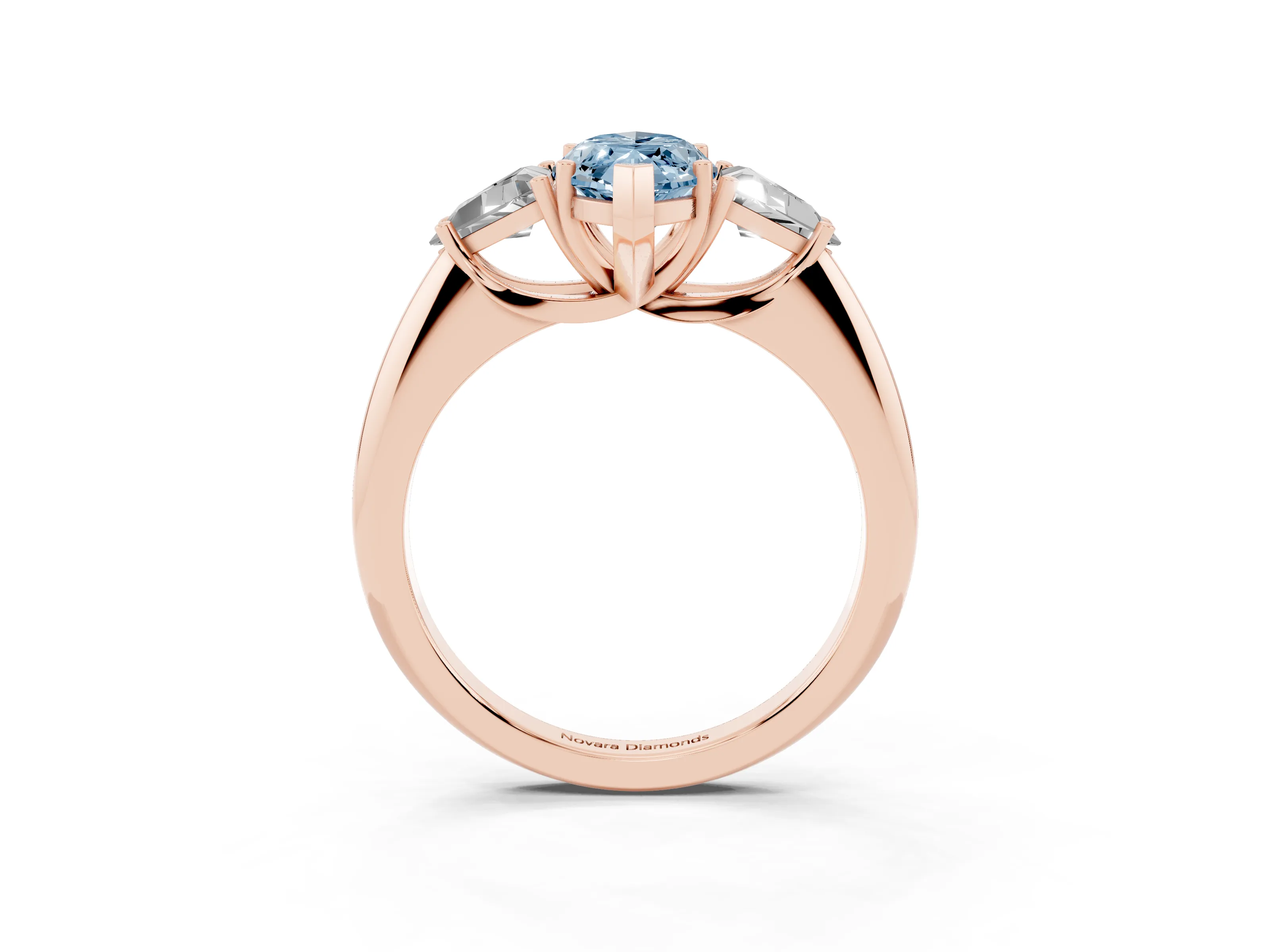Fancy Blue Marquise Cut Diamond Three-Stone Engagement Ring Set in Rose gold with Trillion Side Stones