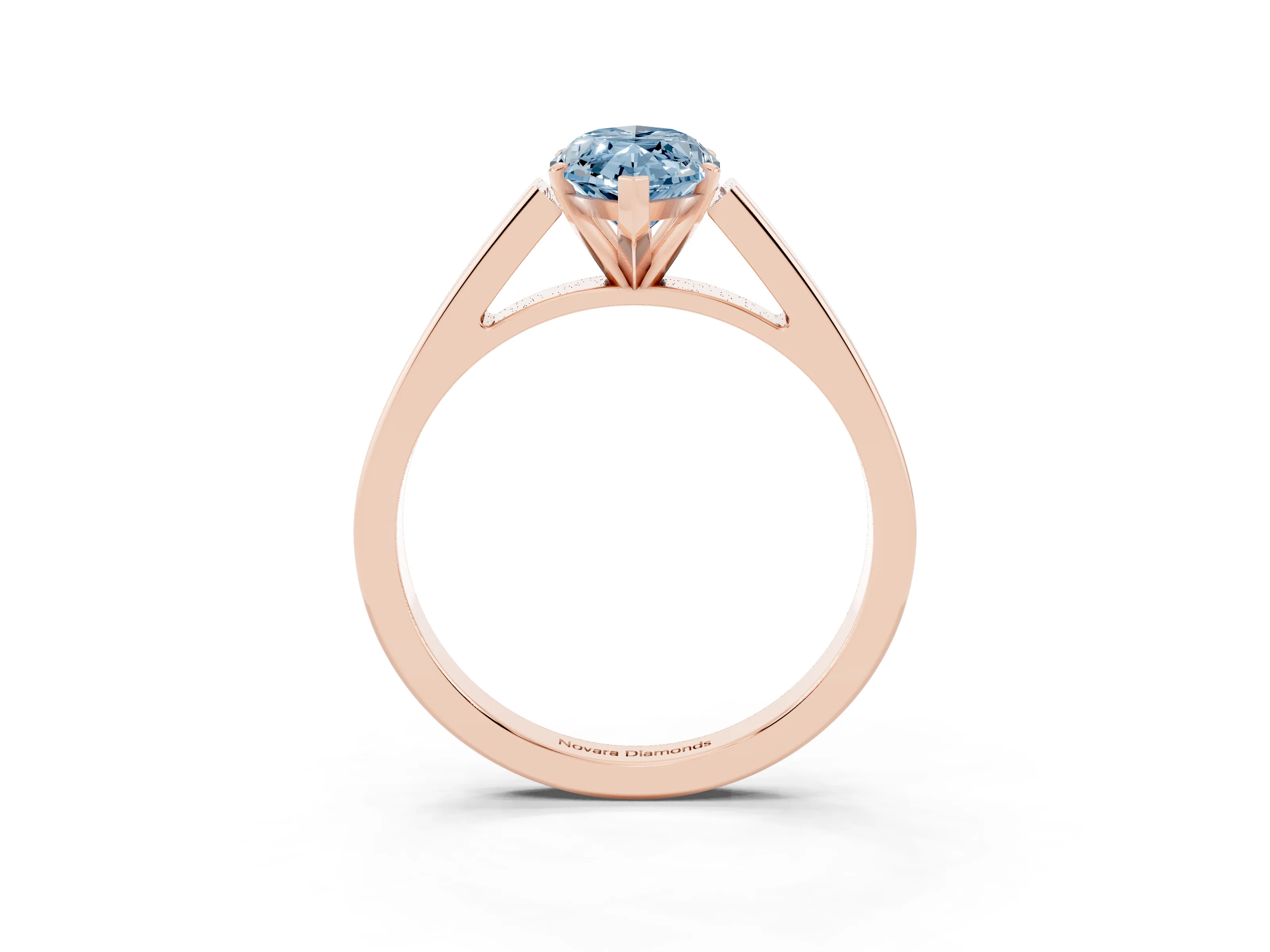 Fancy Blue Marquise Cut Diamond Solitaire Engagement Ring Set in Rose gold with Prong Setting and Tapered Band
