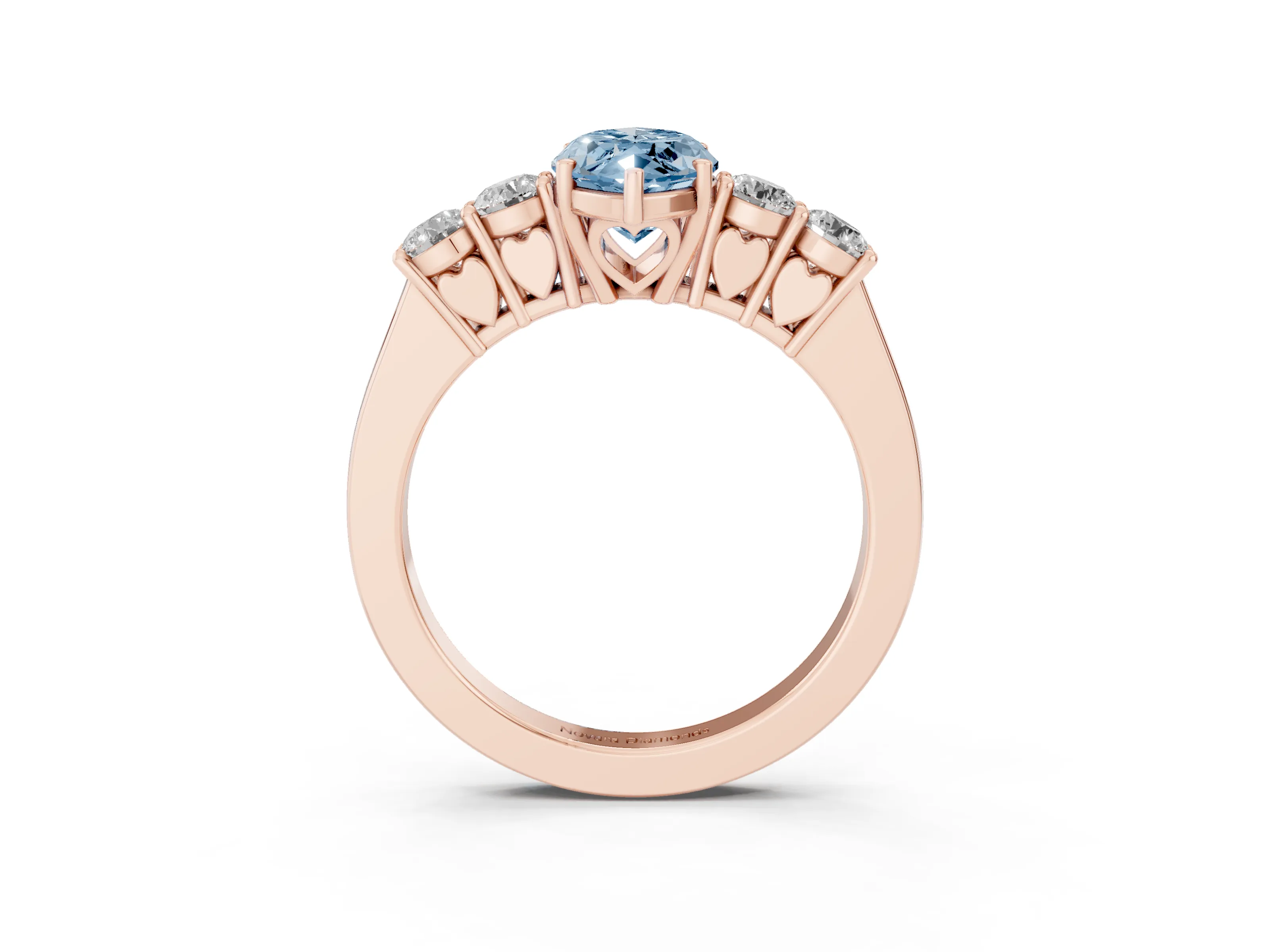 Fancy Blue Marquise Cut Diamond Five-Stone Prong Set Band Ring Set in Rose gold with Polished Band