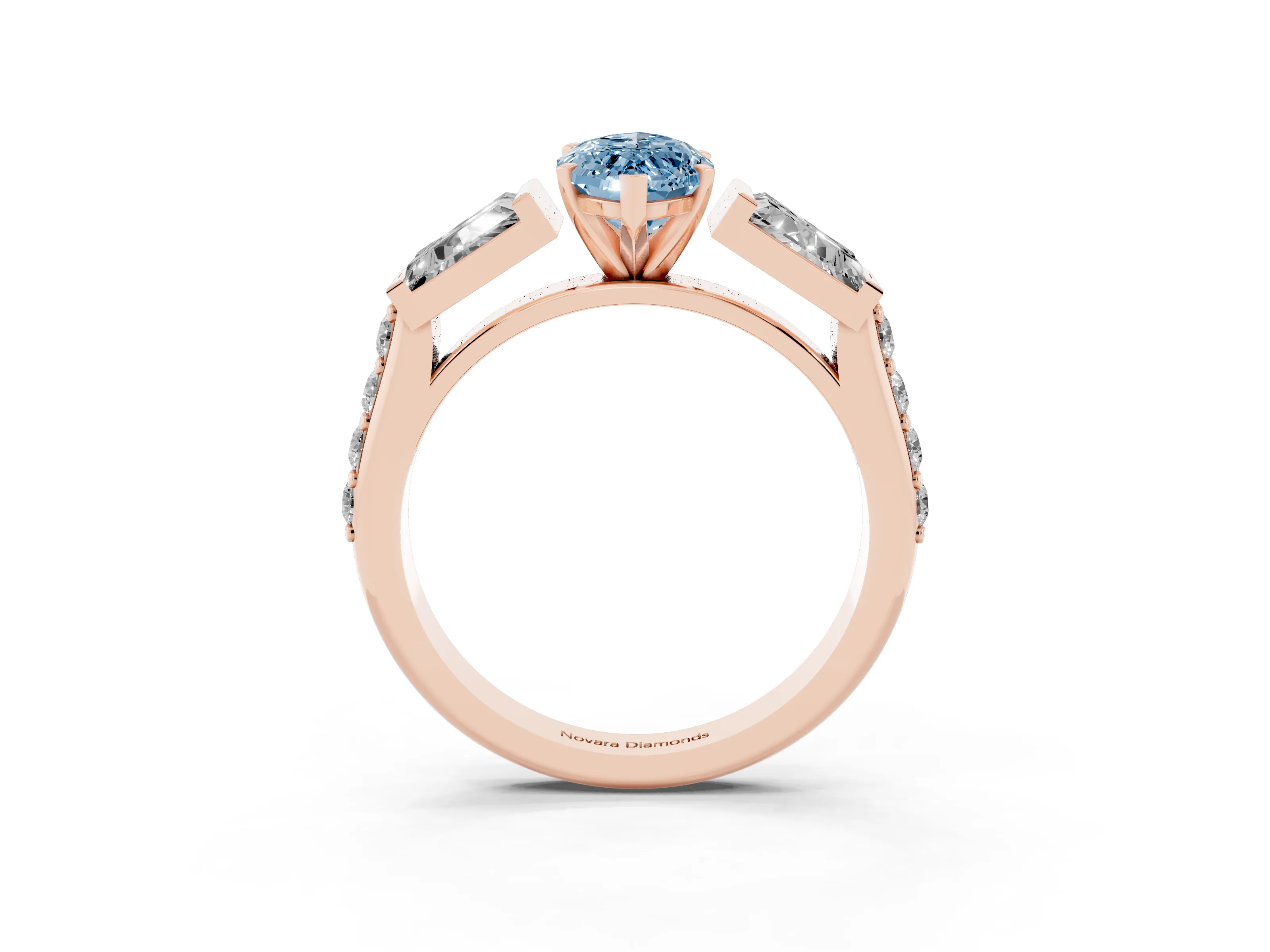 Fancy Blue Marquise Cut Diamond Engagement Ring Set in Rose gold with Baguette Side Stones and Channel Set Band