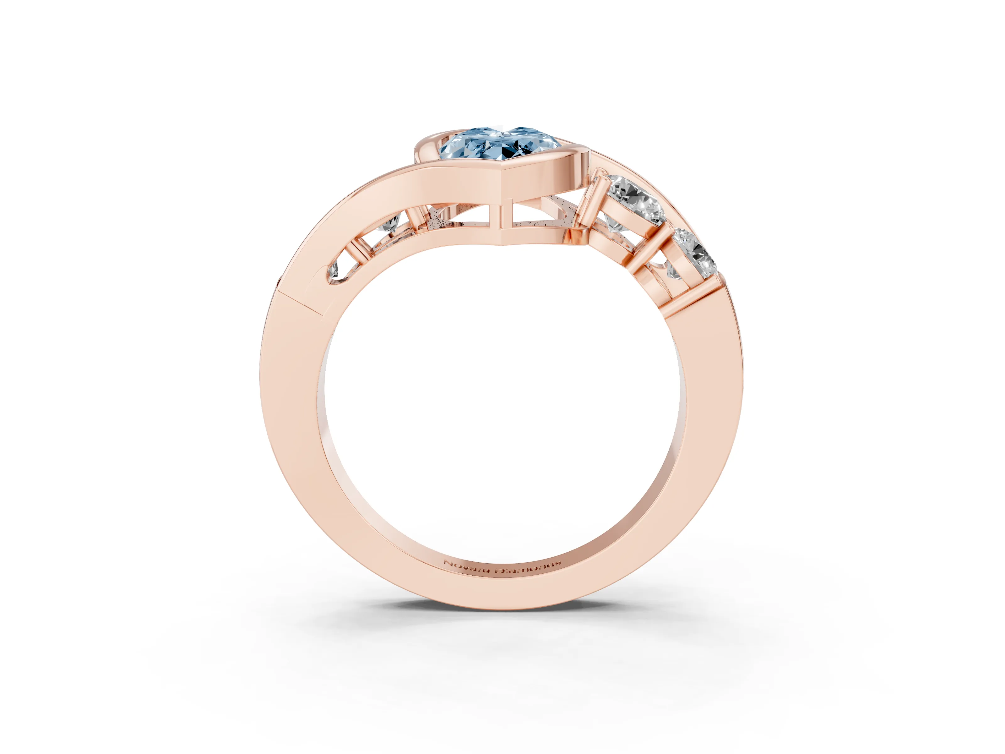Fancy Blue Marquise Cut Diamond Bezel Bypass Ring Set in Rose gold with Round Accents