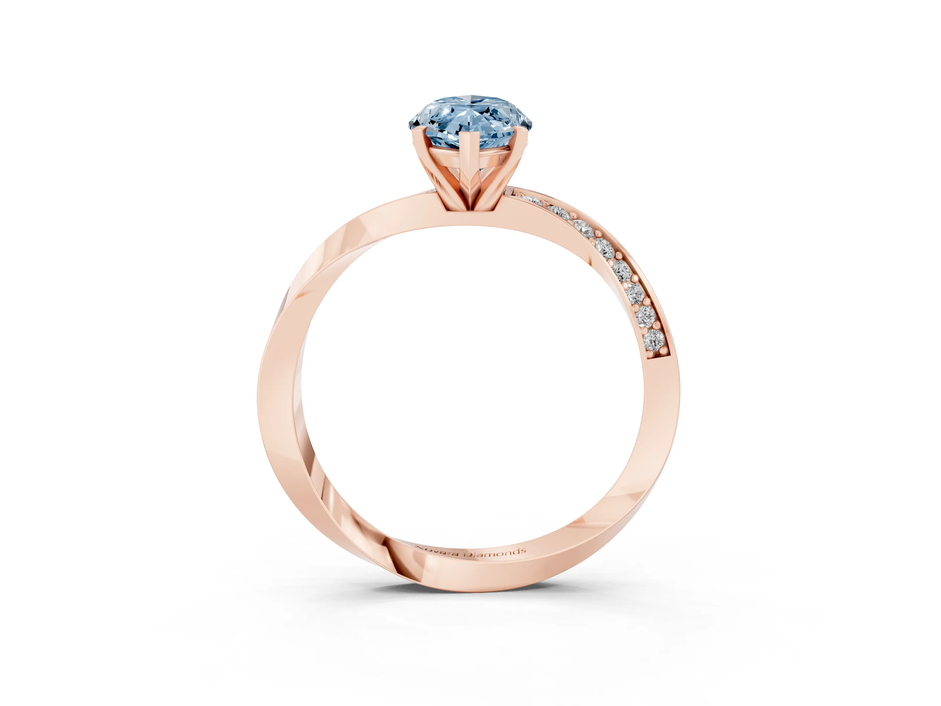 Fancy Blue Marquise Cut Diamond Engagement Ring Set in Rose gold with Side Stone Accents and Prong Setting
