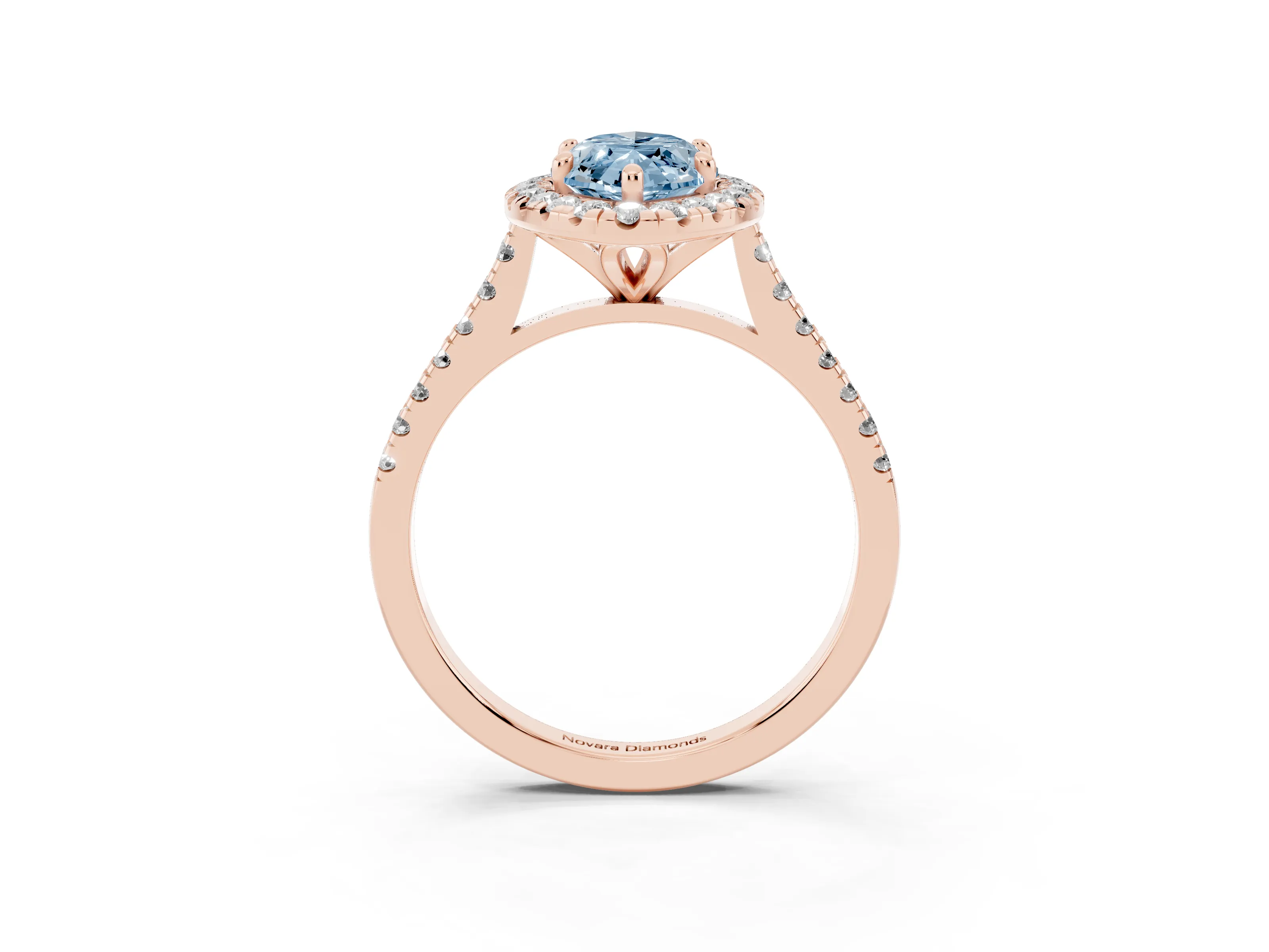 Fancy Blue Marquise Cut Diamond Cushion Halo Ring Set in Rose gold with Pavé Band