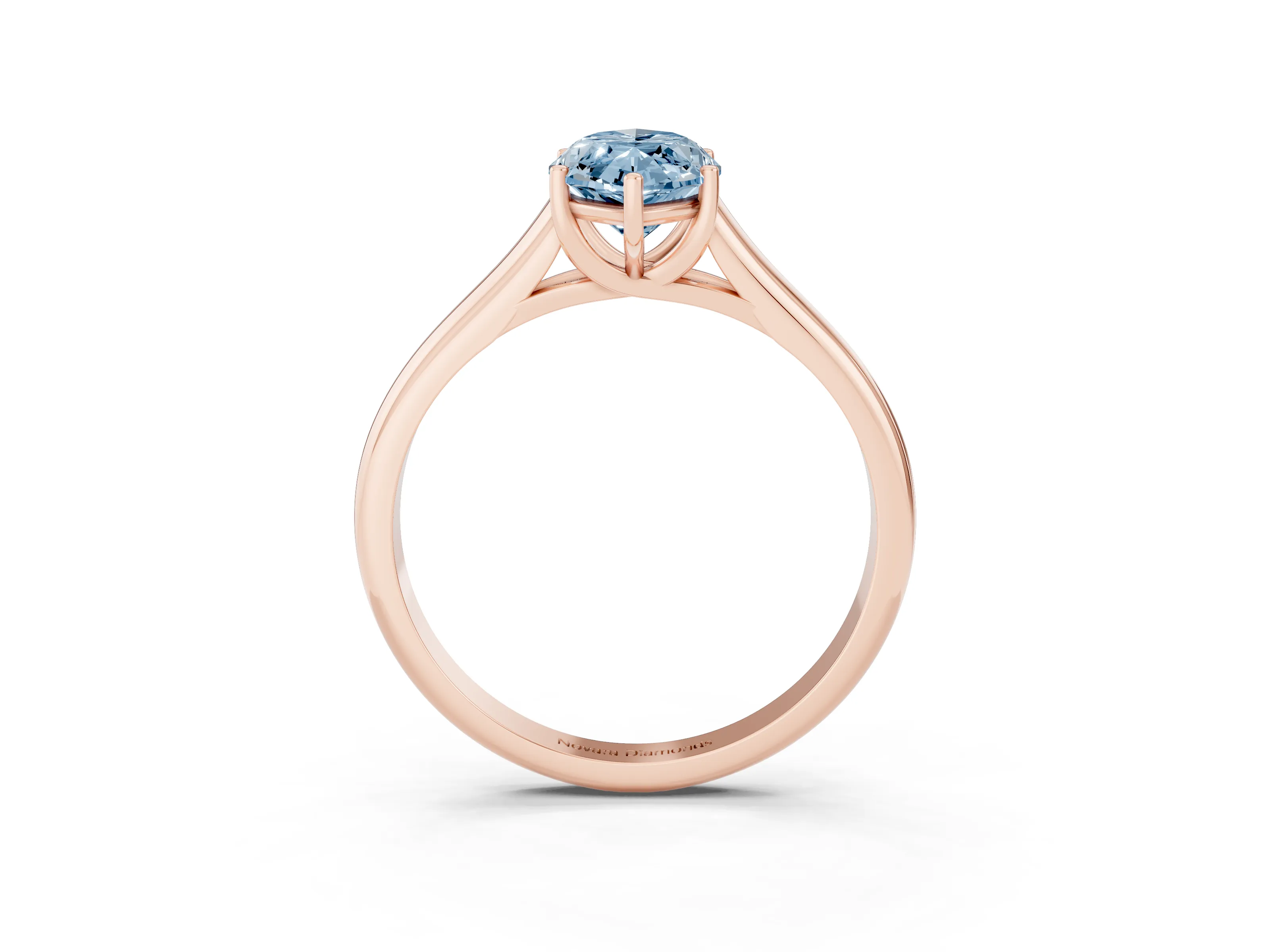Fancy Blue Marquise Cut Diamond Solitaire Engagement Ring Set in Rose gold with Subtly Tapered Band and Prong Setting