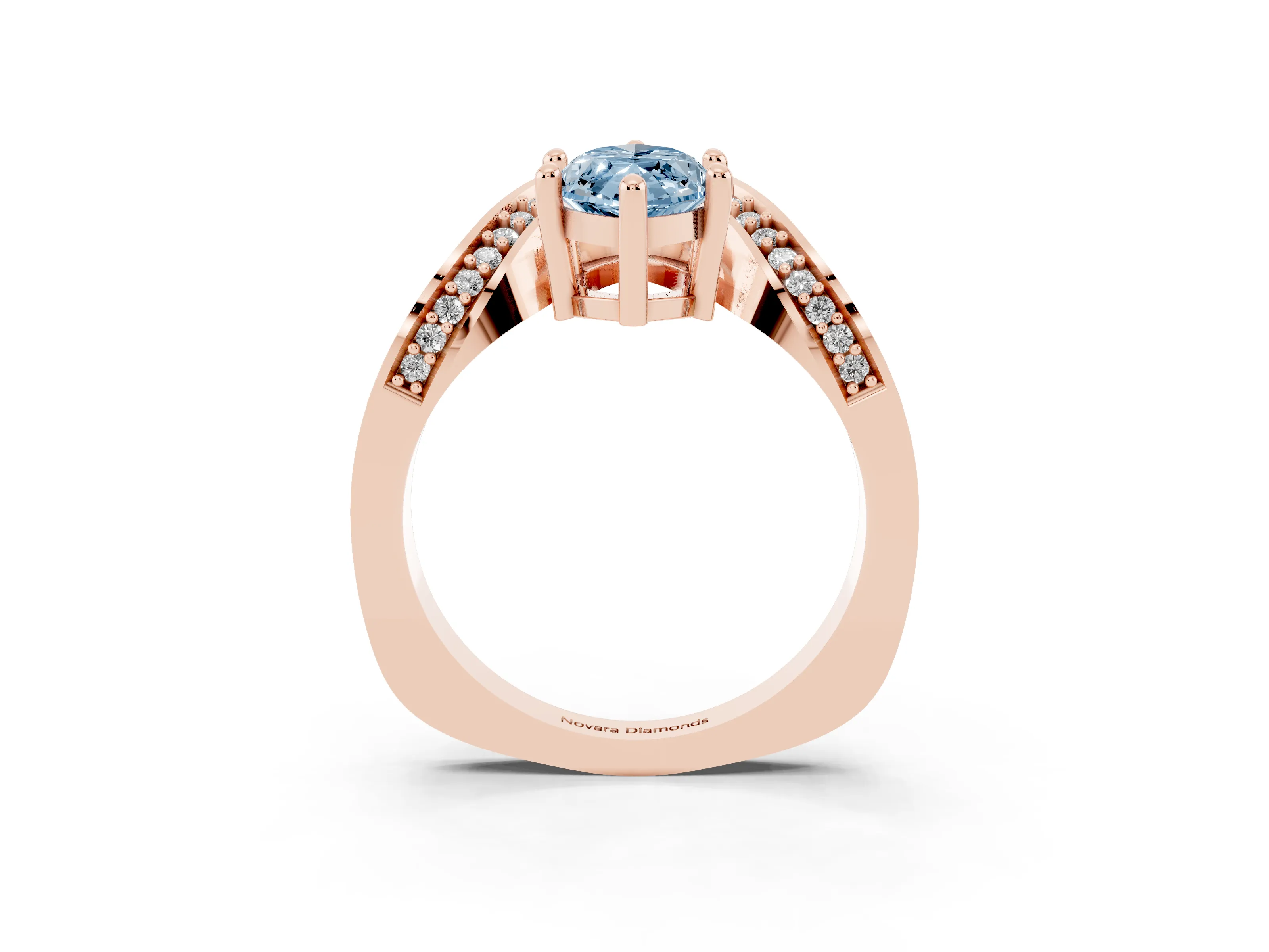 Fancy Blue Marquise Cut Diamond Solitaire Engagement Ring Set in Rose gold with Pavé Shoulders