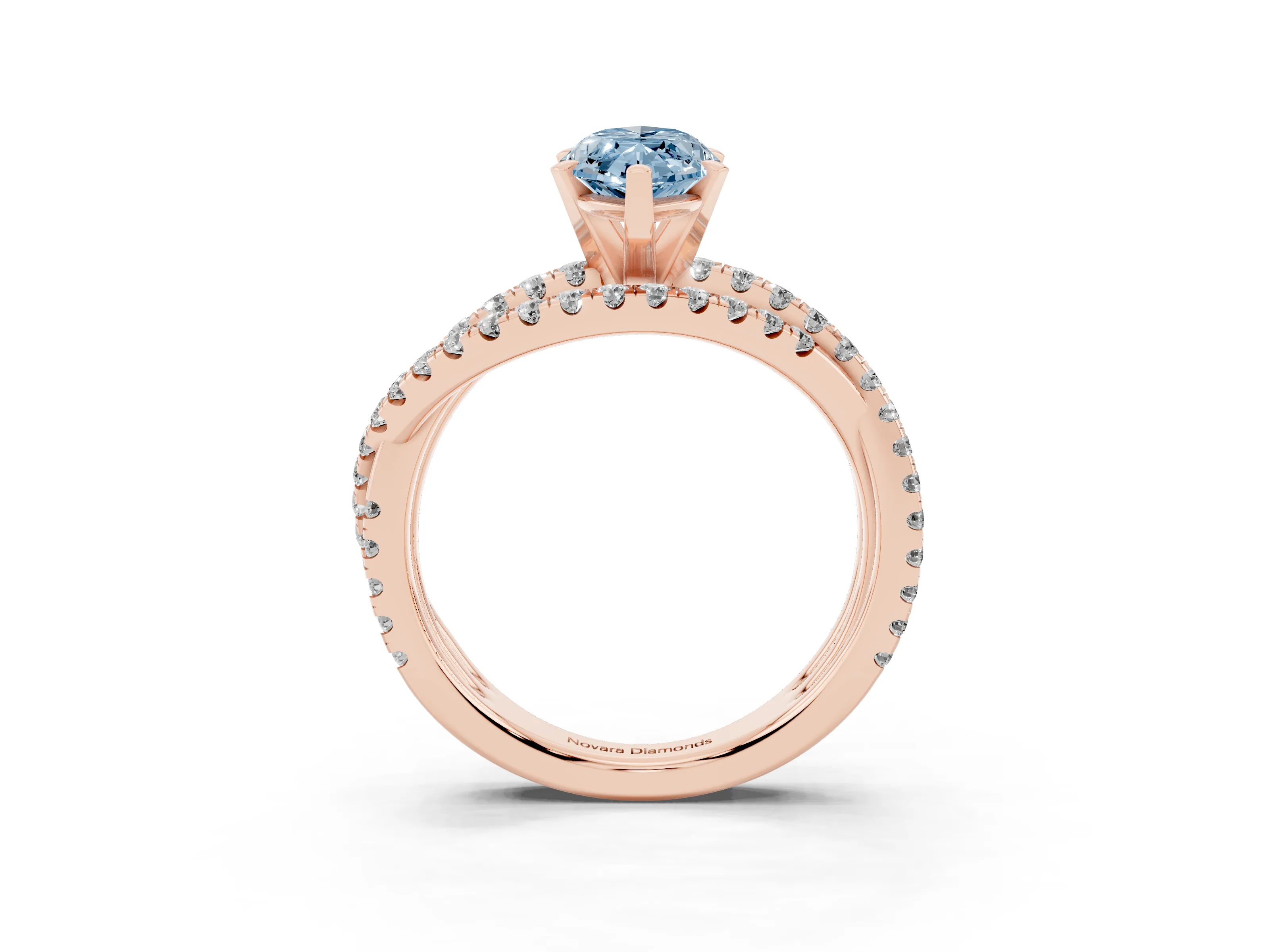 Fancy Blue Marquise Cut Diamond Solitaire Twist Band Ring Set in Rose gold with Pavé Setting and Prong Head