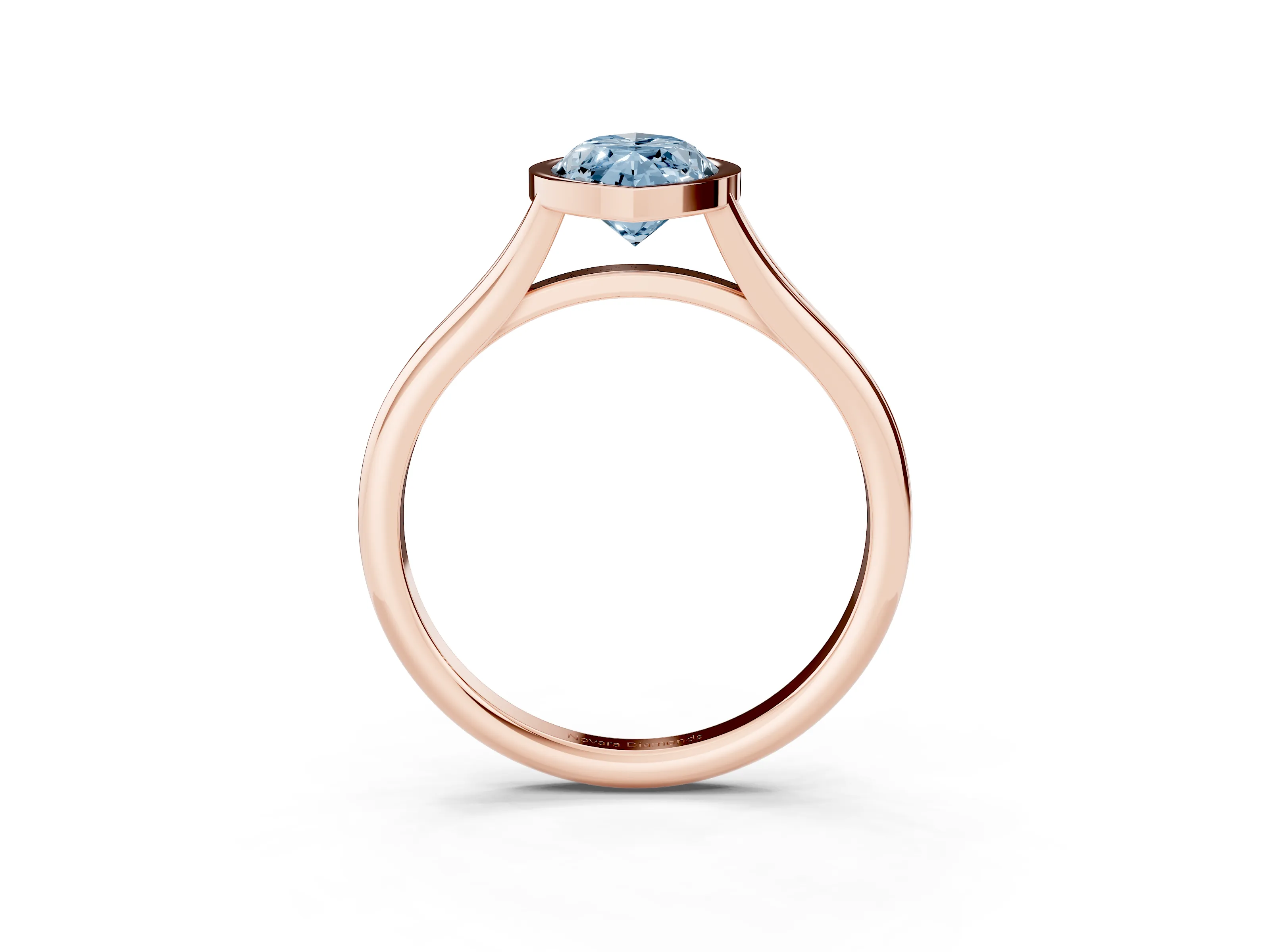 Fancy Blue Bezel Set Marquise Cut Diamond Solitaire Ring Set in Rose gold with Tapered Band
