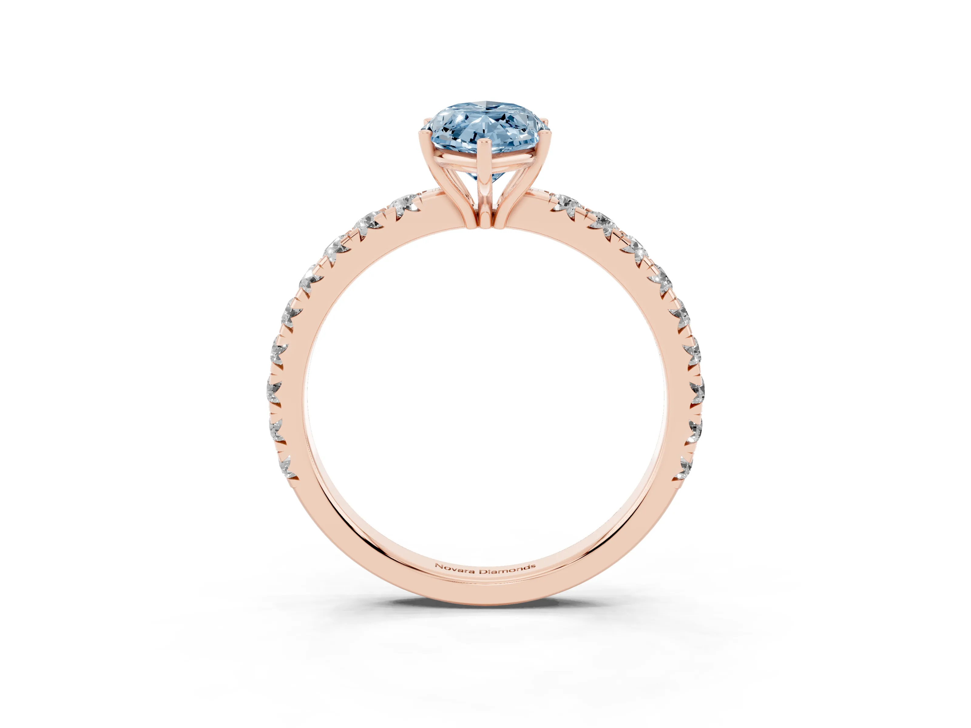 Fancy Blue Marquise Cut Diamond Pavé Solitaire Engagement Ring Set in Rose gold with Prong Setting
