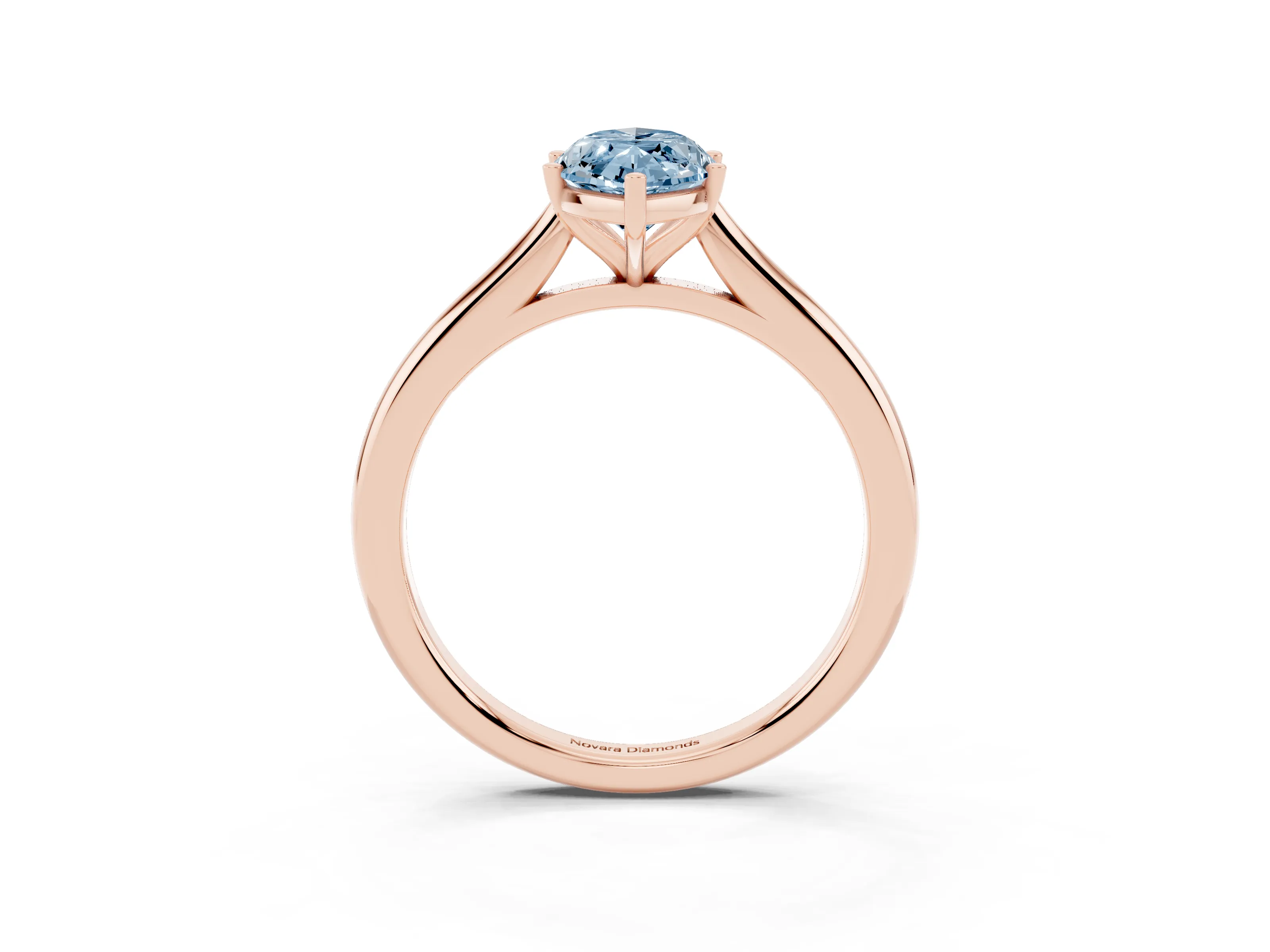 Fancy Blue Marquise Cut Diamond Solitaire Ring Set in Rose gold with Cathedral Band and Prong Setting