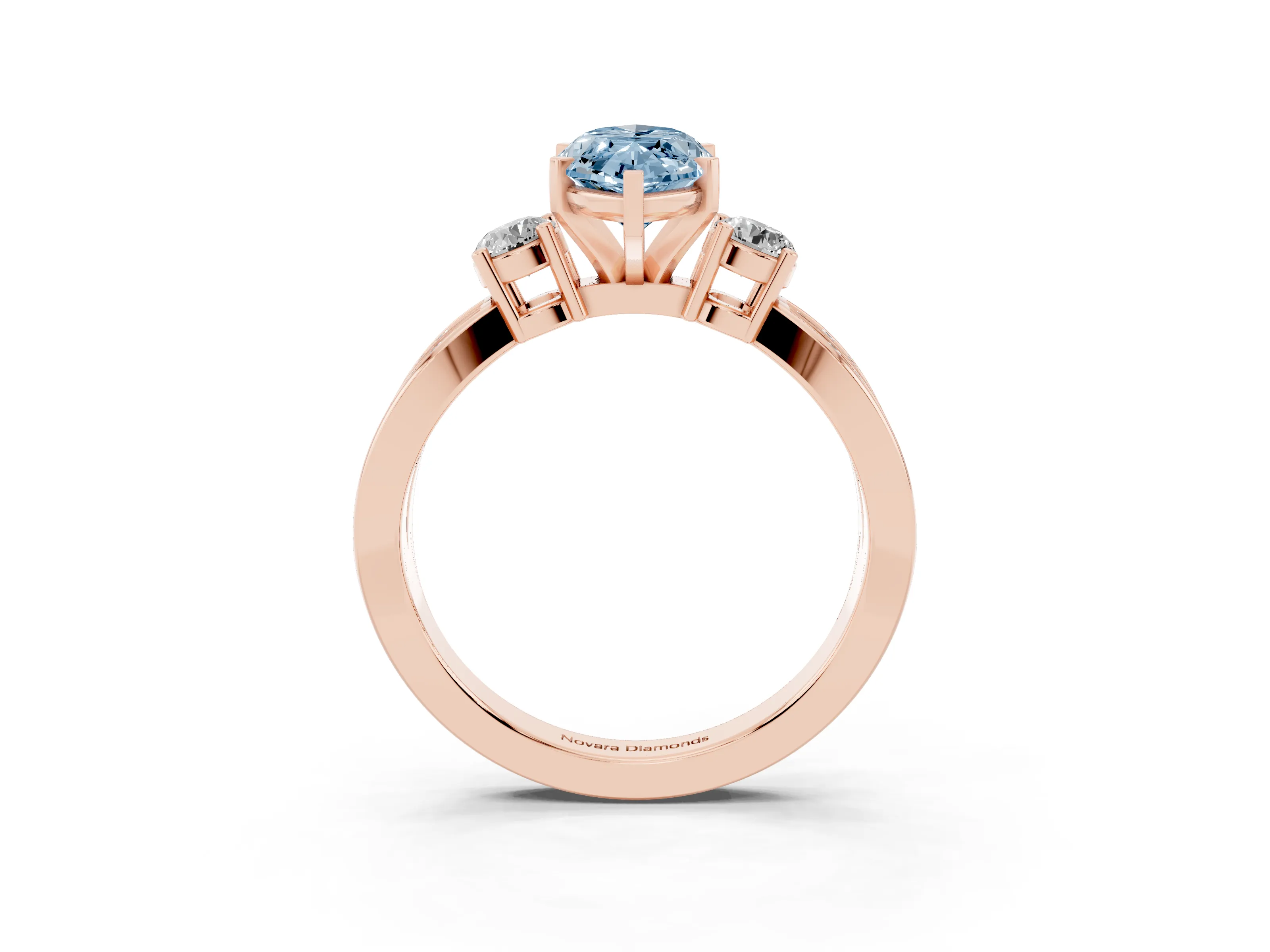 Fancy Blue Three-Stone Marquise Cut Diamond Twist Band Ring Set in Rose gold with Pavé Accents and Prong Setting