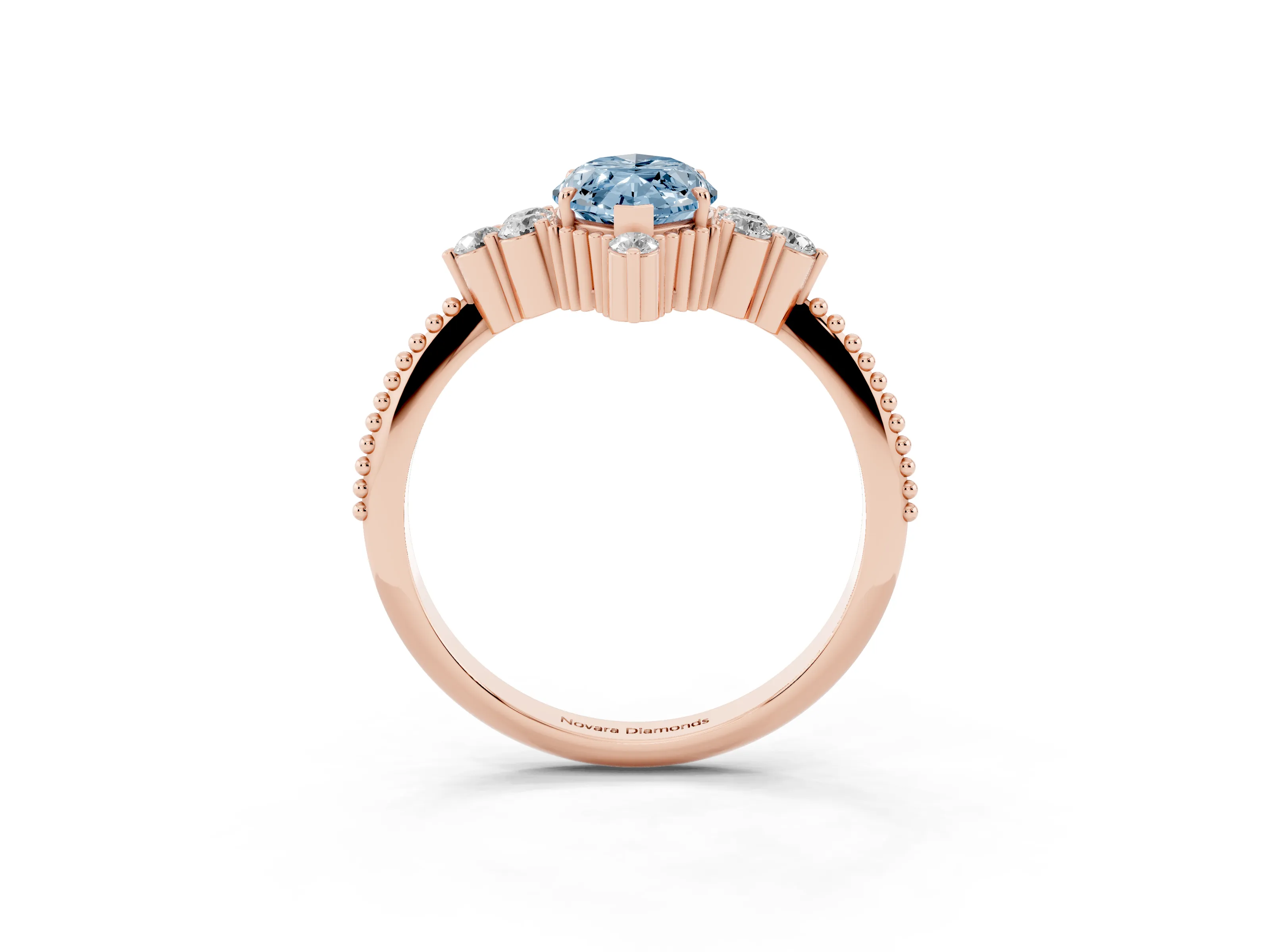 Fancy Blue Marquise Cut Diamond Cluster Ring Set in Rose gold with Beaded Band