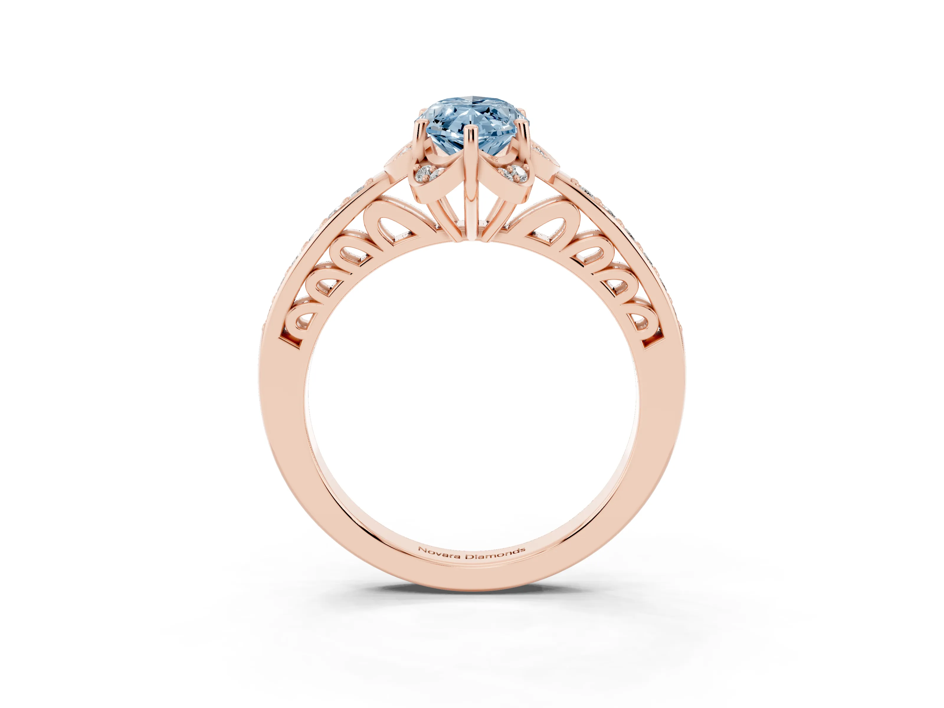 Fancy Blue Marquise Cut Diamond Halo Ring Set in Rose gold with Channel Set Band and Prong Setting