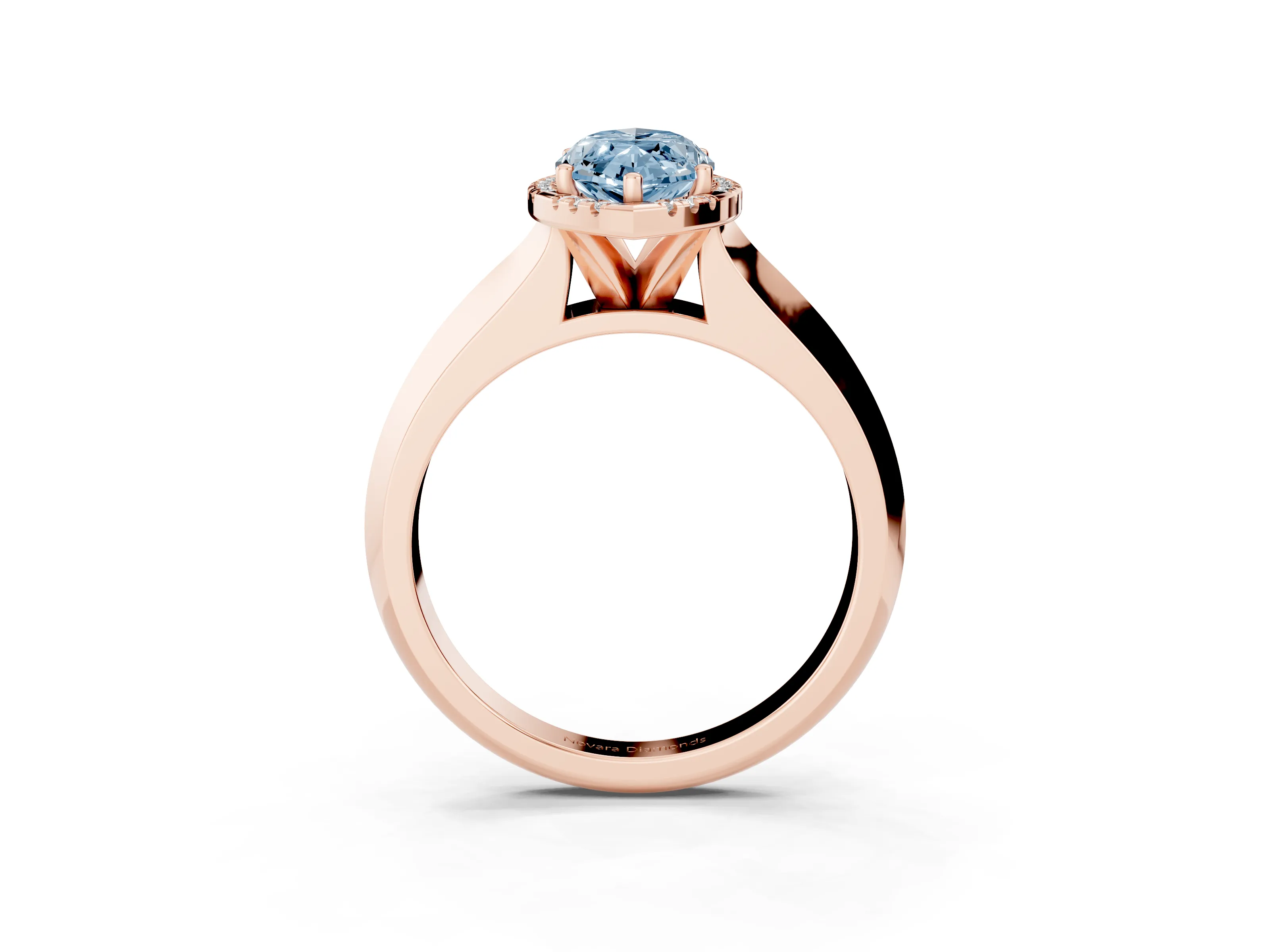 Fancy Blue Marquise Cut Diamond Halo Ring Set in Rose gold with Cathedral Band and Prong Setting