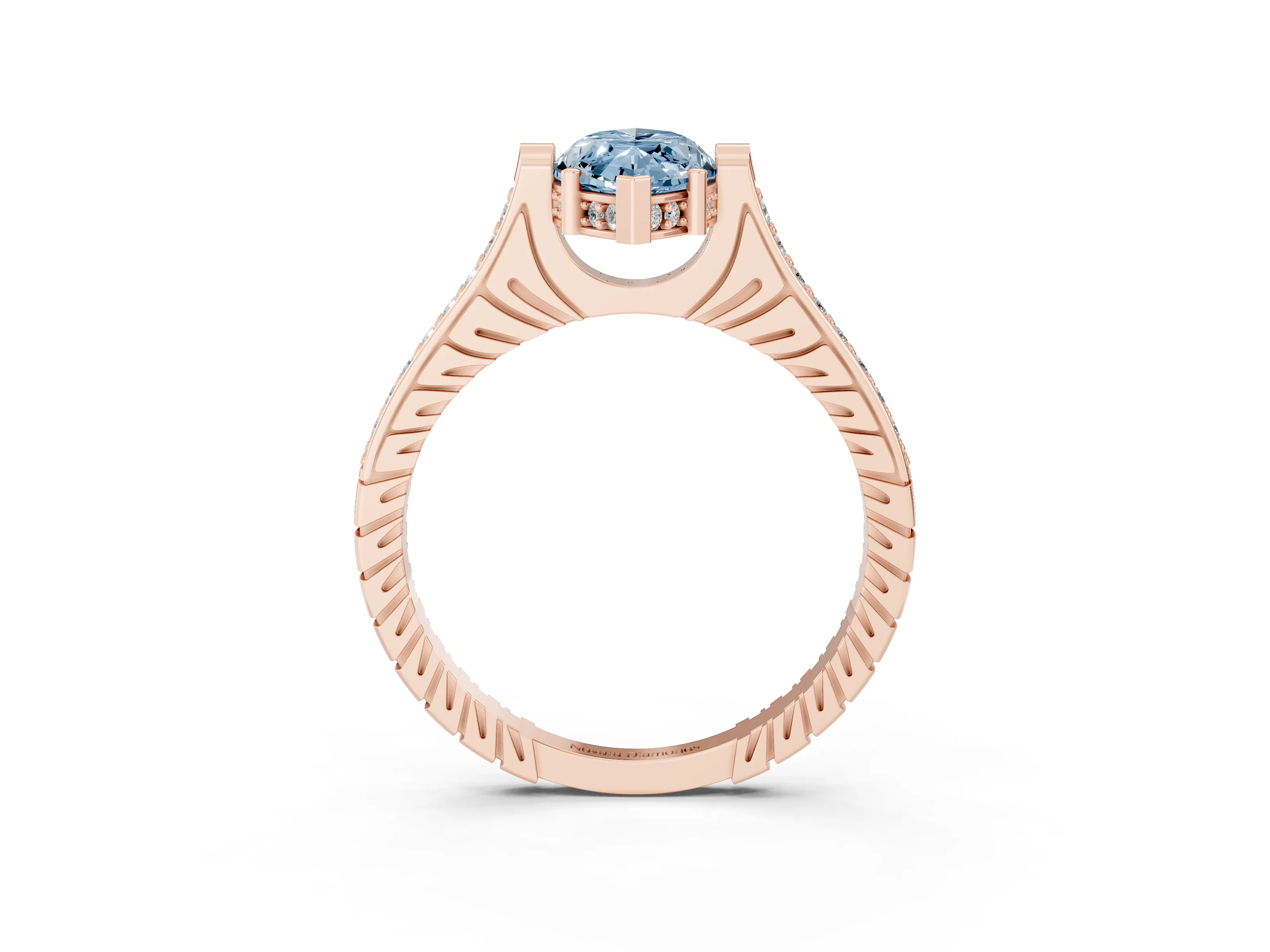 Fancy Blue Marquise Cut Diamond Solitaire Ring Set in Rose gold with Channel Set Band and Bezel Prong Setting
