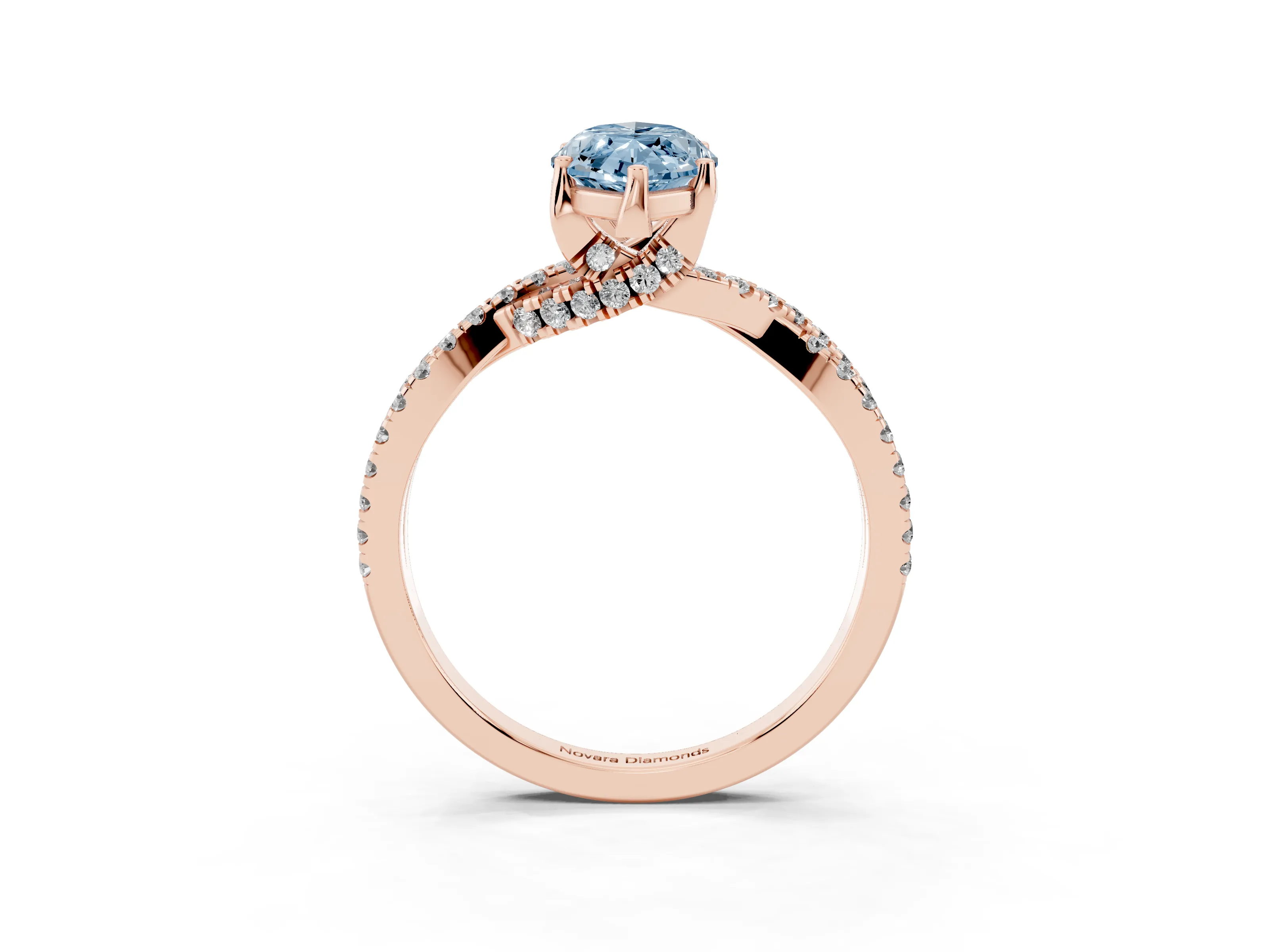 Fancy Blue Marquise Cut Diamond Twist Pavé Solitaire Engagement Ring Set in Rose gold with Prong Setting