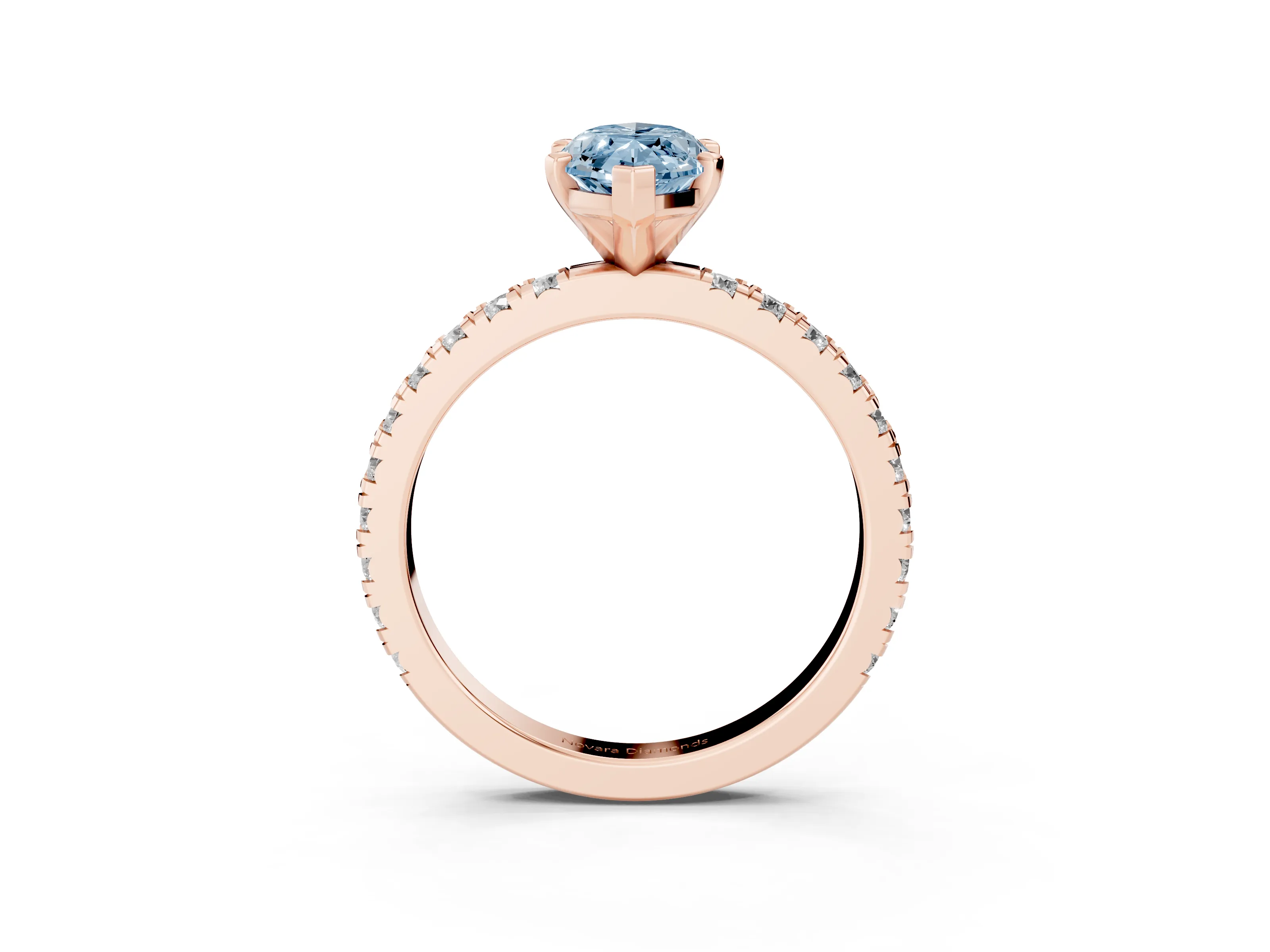 Fancy Blue Marquise Cut Diamond Pavé Band Solitaire Set in Rose gold with Prong Setting