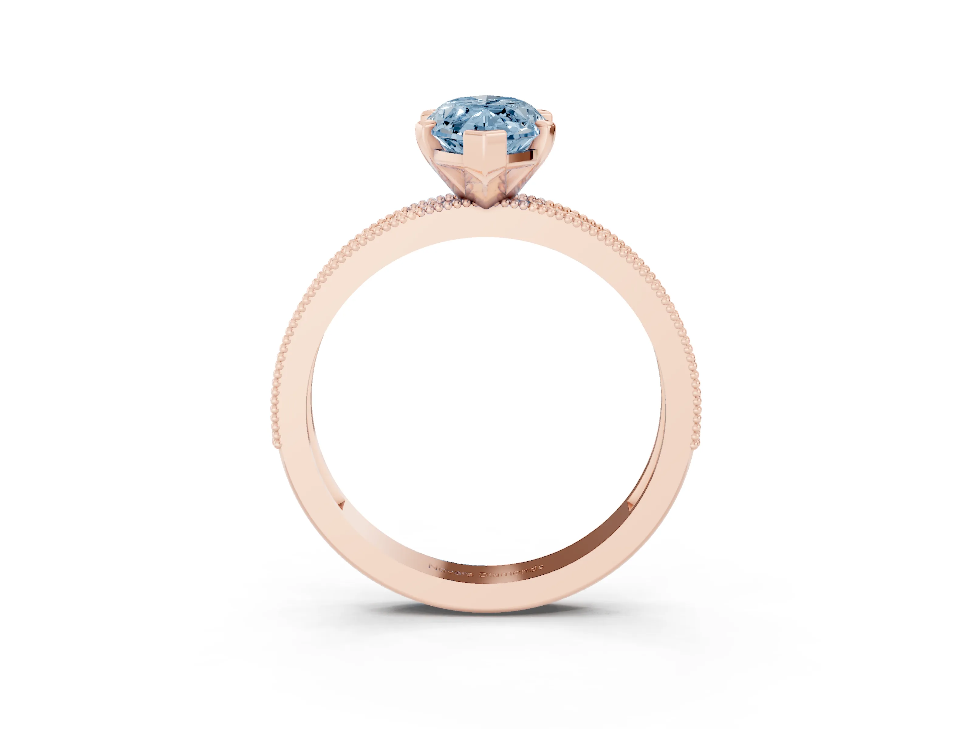 Fancy Blue Marquise Cut Diamond Milgrain Pavé Engagement Ring Set in Rose gold with Prong Setting