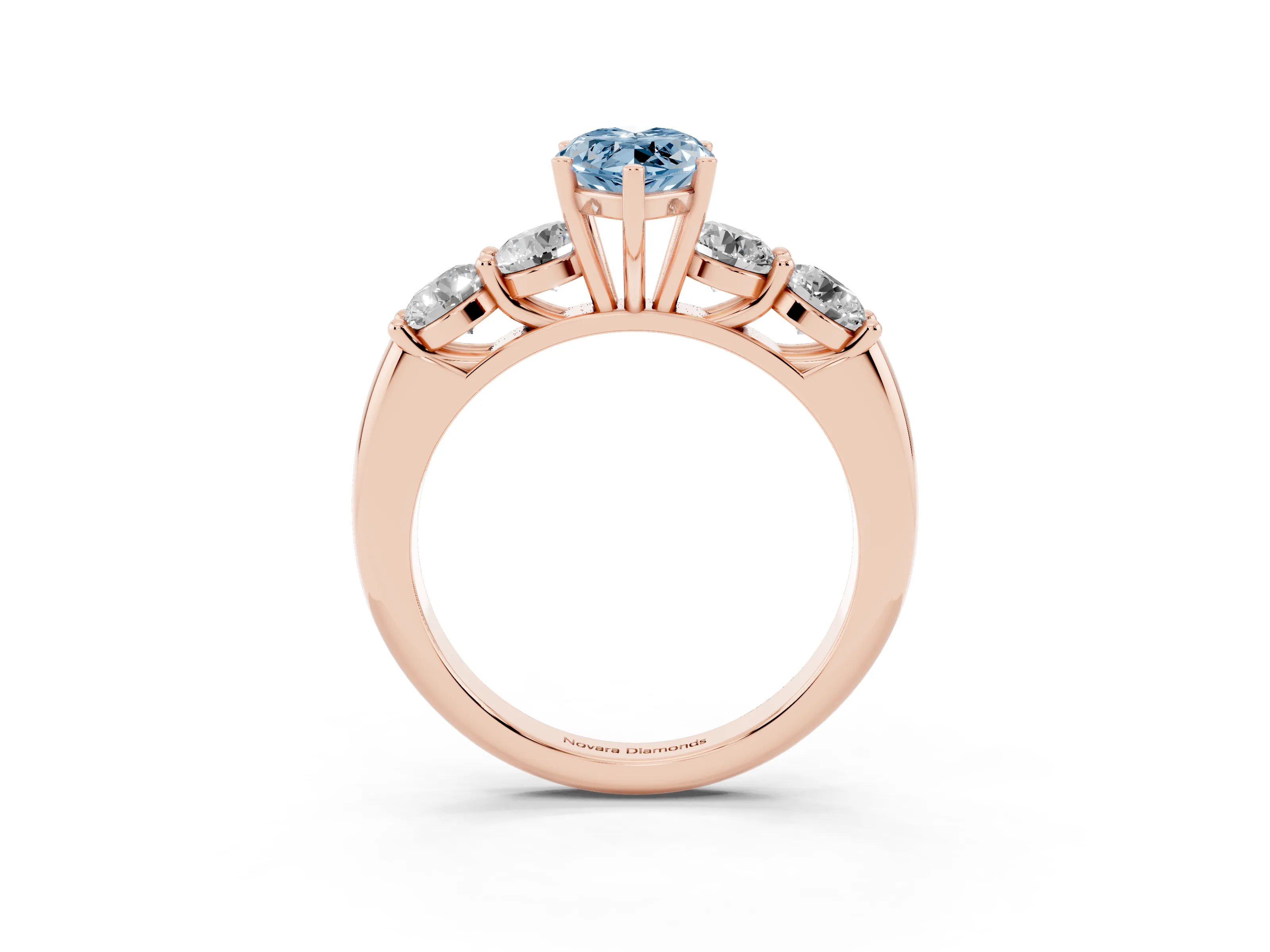 Fancy Blue Marquise Cut Diamond Five-Stone Prong Set Ring Set in Rose gold with Classic Band